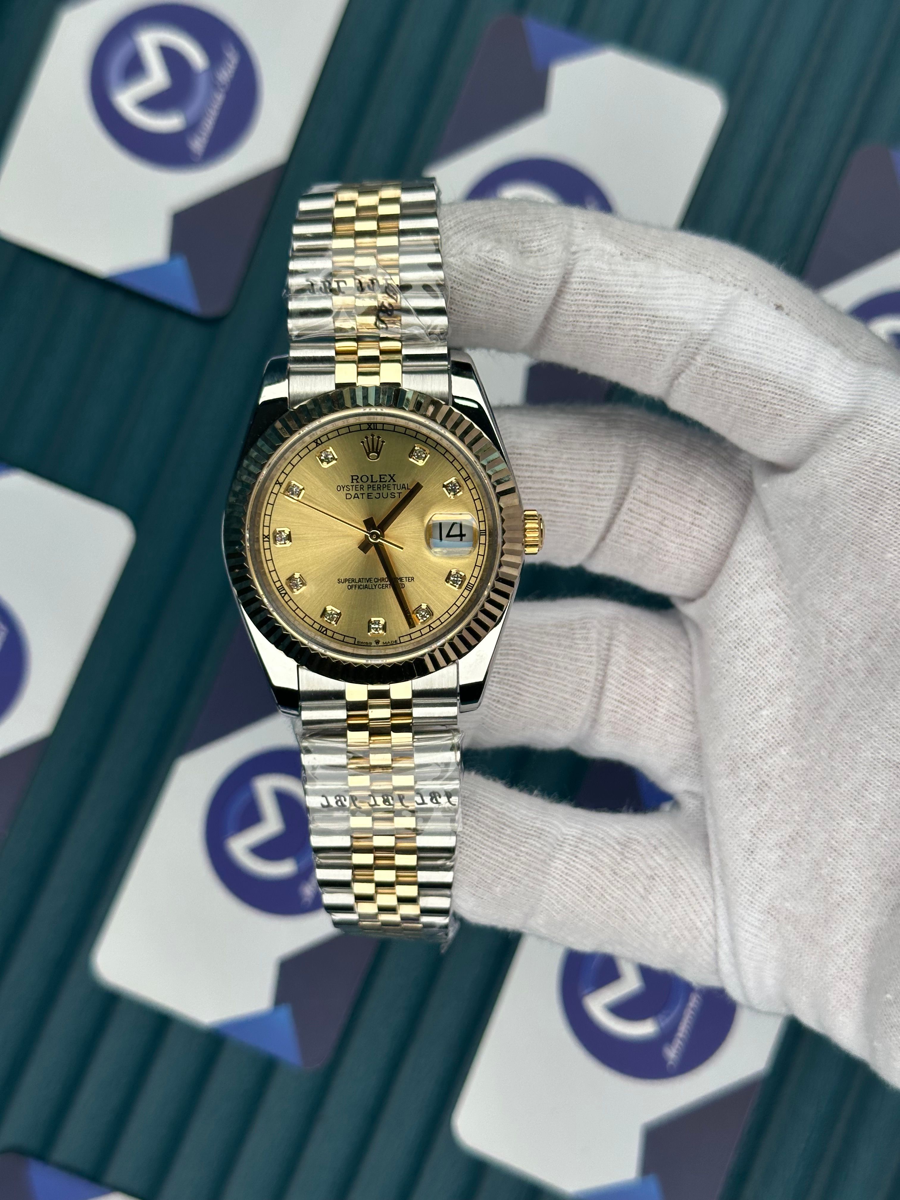 ROLEX DATEJUST DIAMOND INDEX GOLD DIAL GOLD-SILVER JUBILE