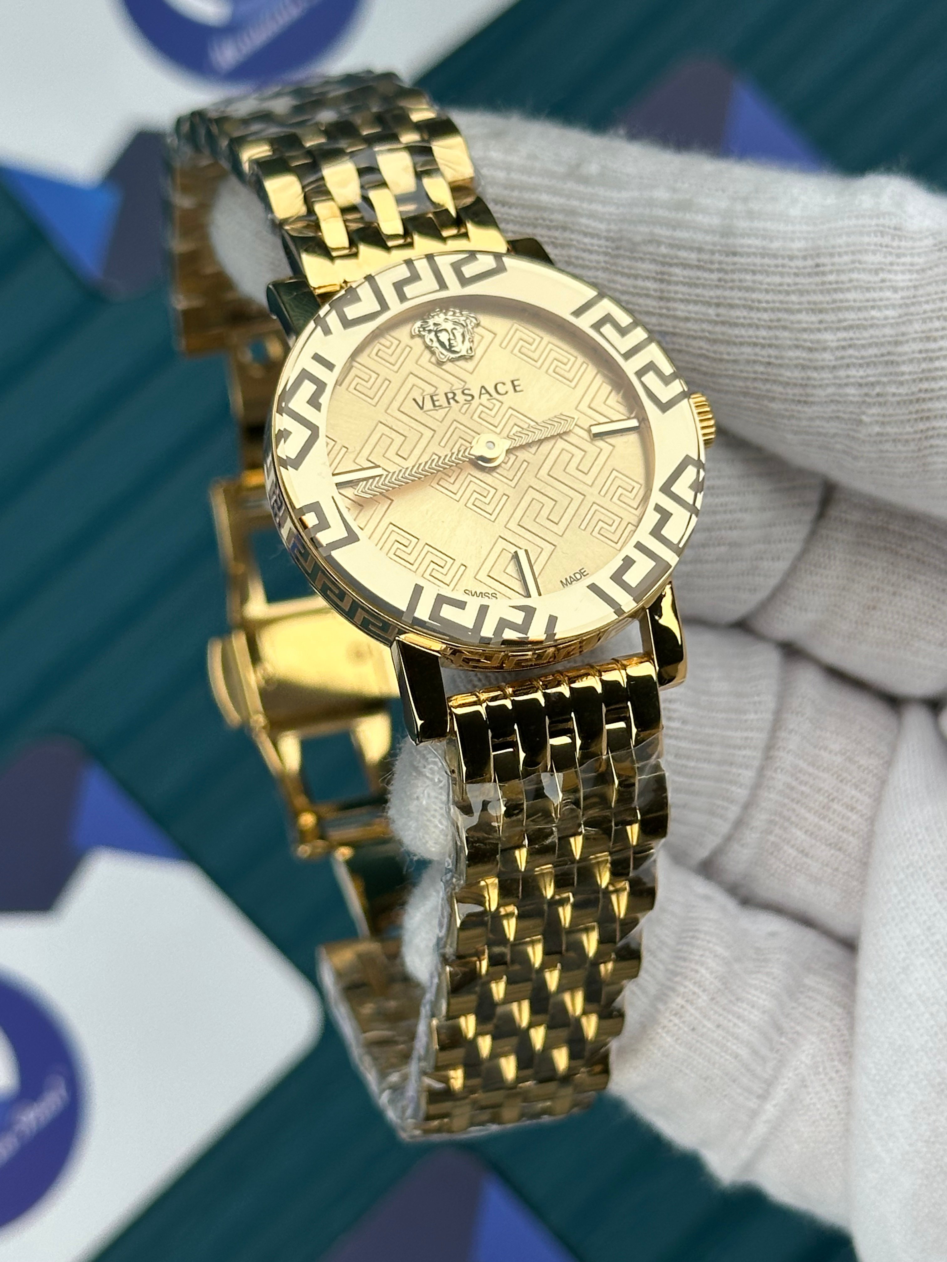 VERSACE DESENLİ AYNALI BEZEL DESENLİ GOLD