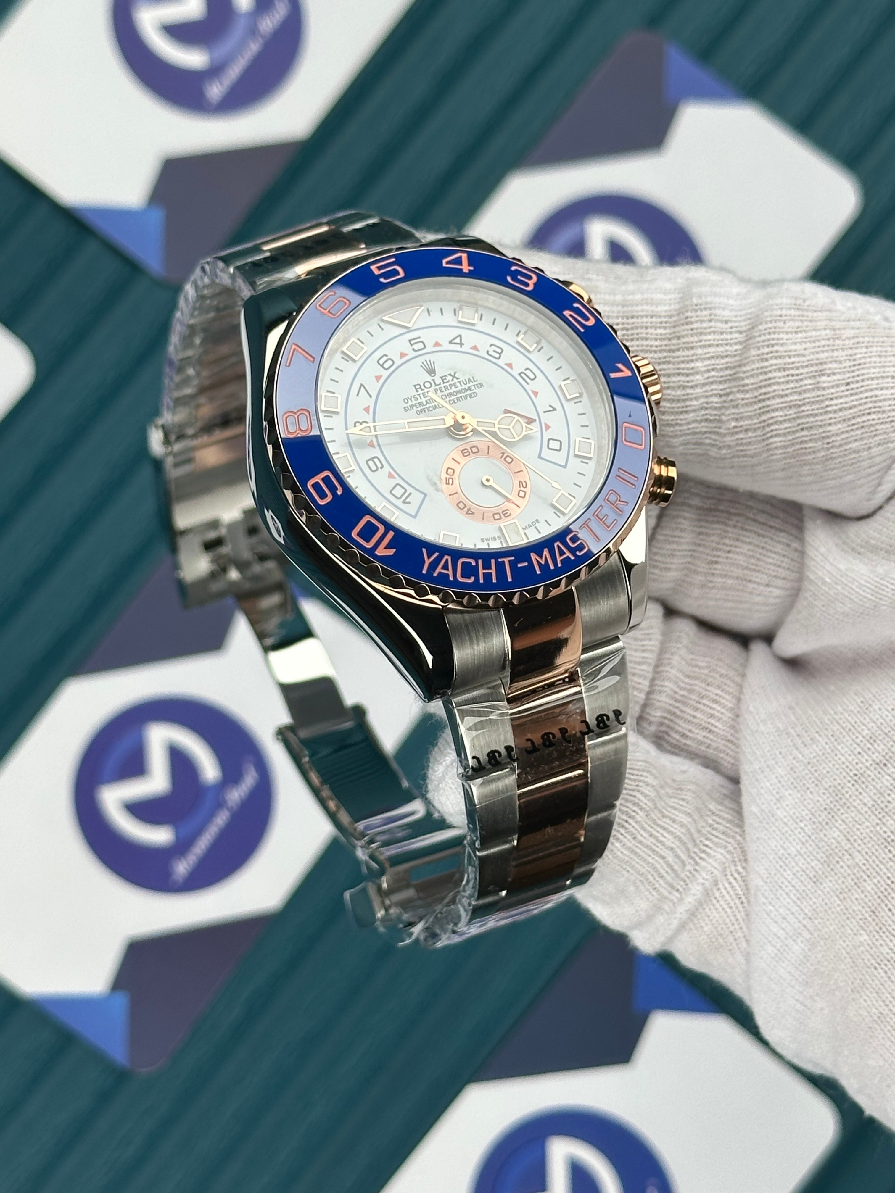 ROLEX YACHT-MASTER WHITE BLUE ROSE-SILVER OYSTER