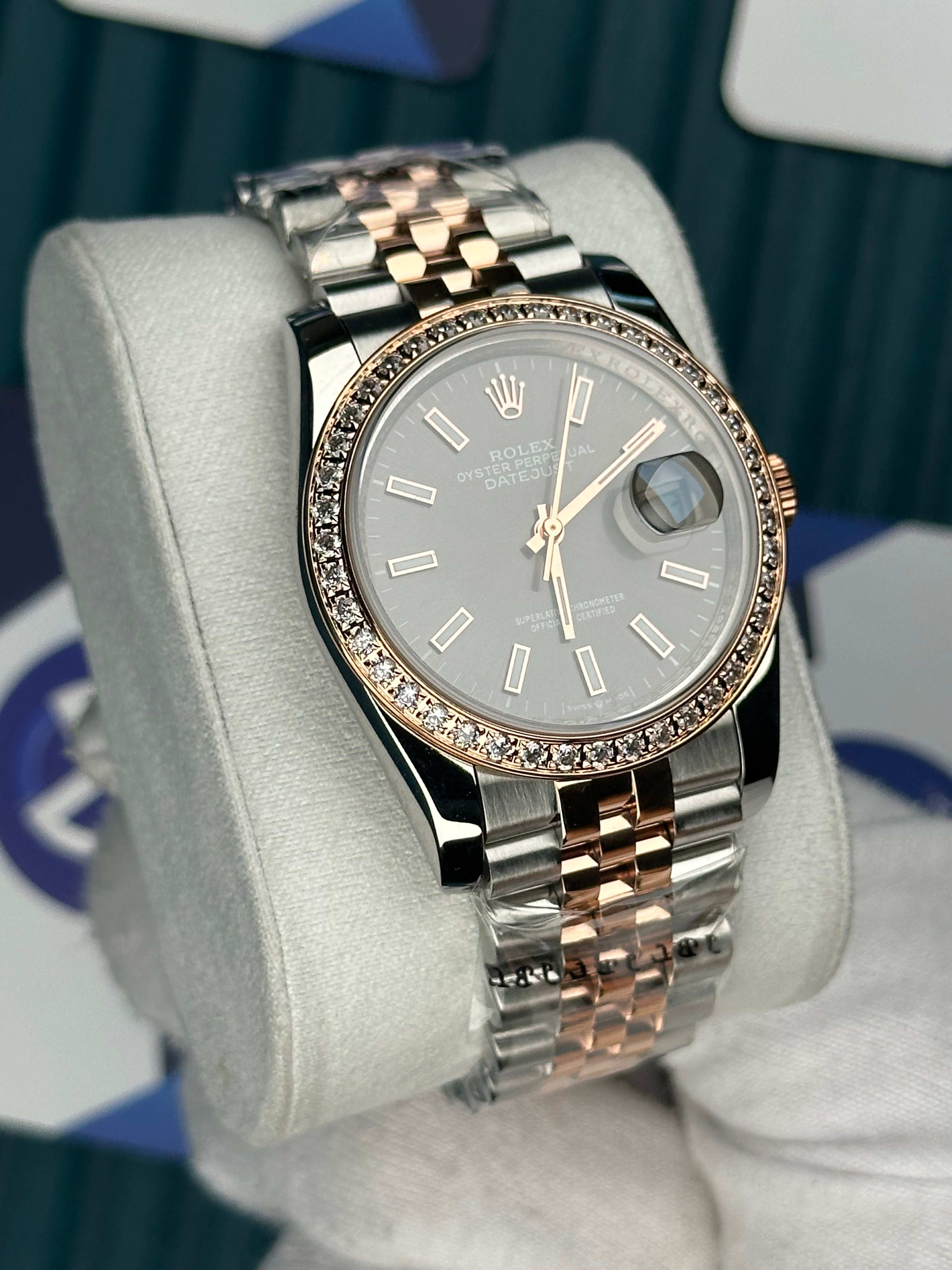 ROLEX 36 GREY DIAL ROSE-SILVER JUBILEE