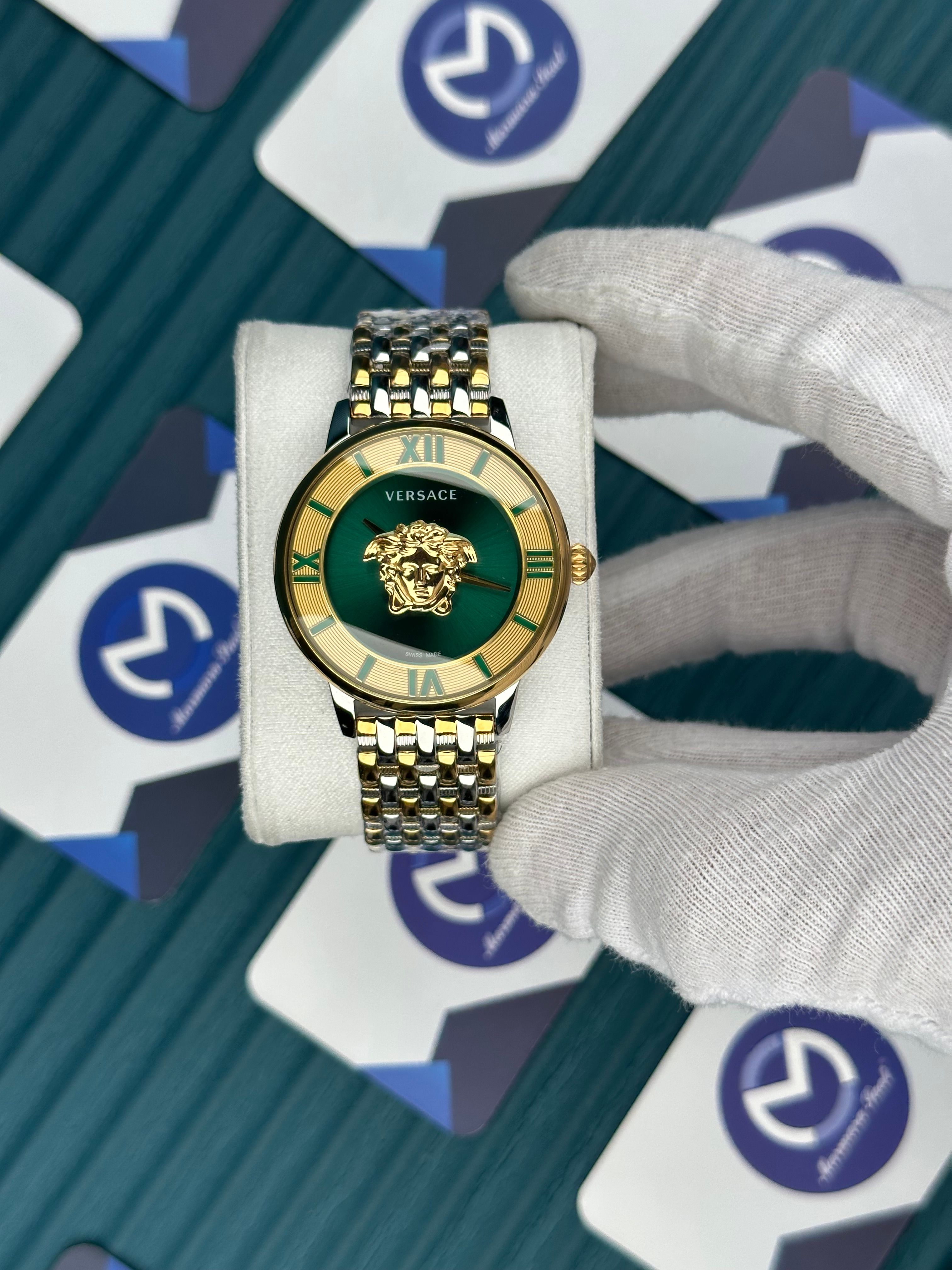 VERSACE 36 GREEN GOLD 3D DIAL ROMA INDEX JUBILE GOLD-SILVER