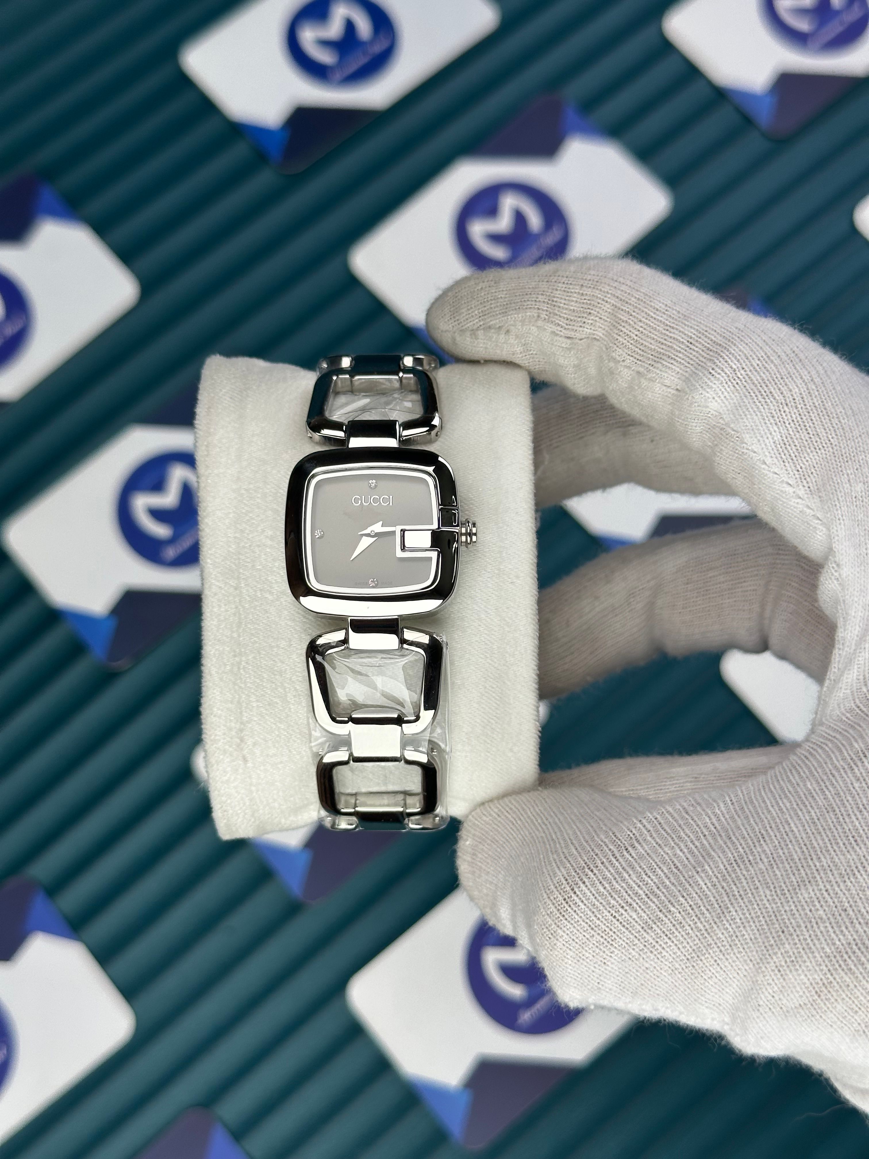 GUCCI WOMAN RING BRACELET GREY DIAL DIAMOND INDEX SILVER CORD
