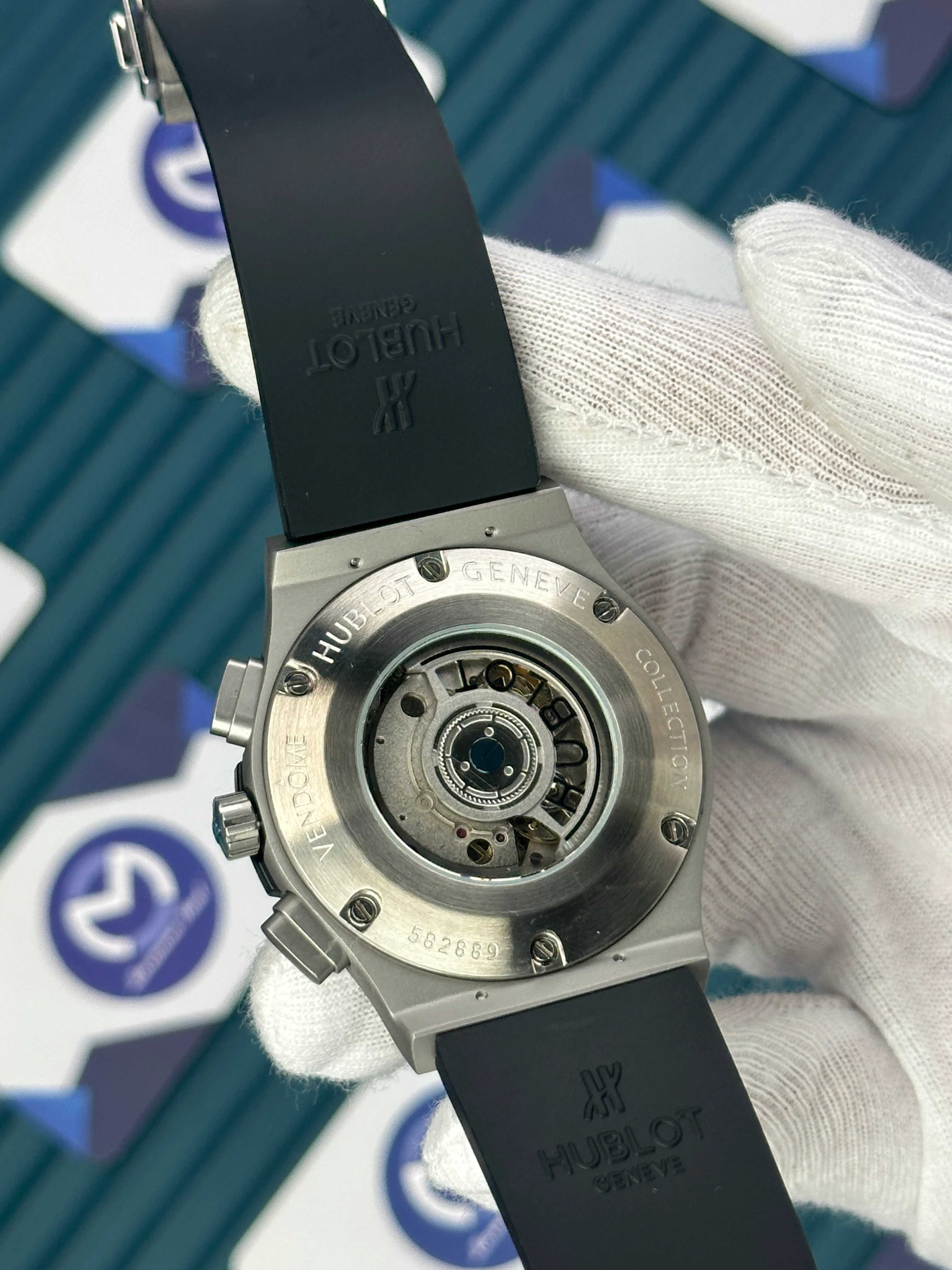 HUBLOT AUTOMATIC CLASIC VENDOME FUSHION BLACK DIAL CHRONOGRAP GREY CASE BLACK RUBBER