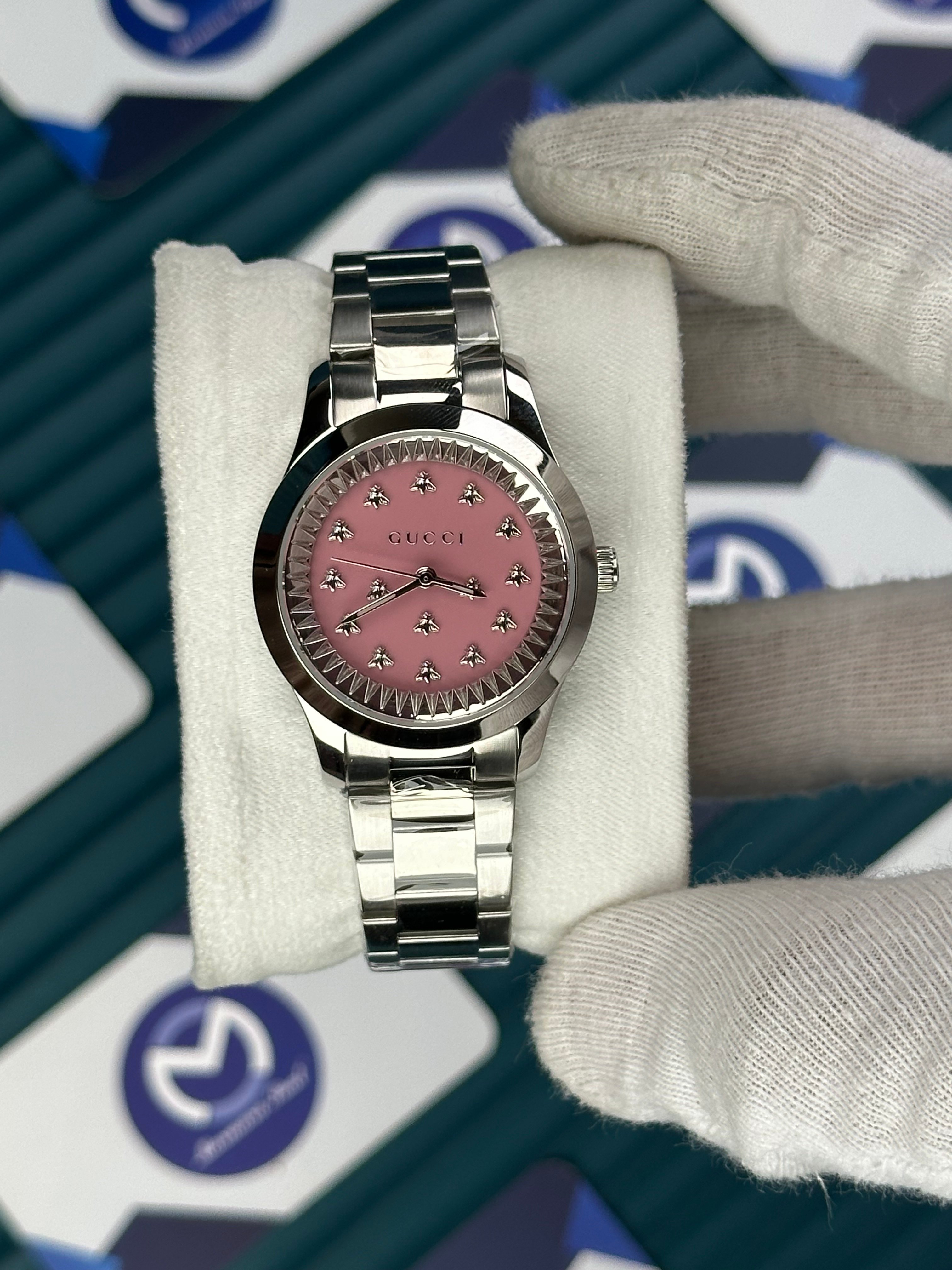 GUCCI WOMAN PINK DIAL BUTTERFLY MOTIF SILVER
