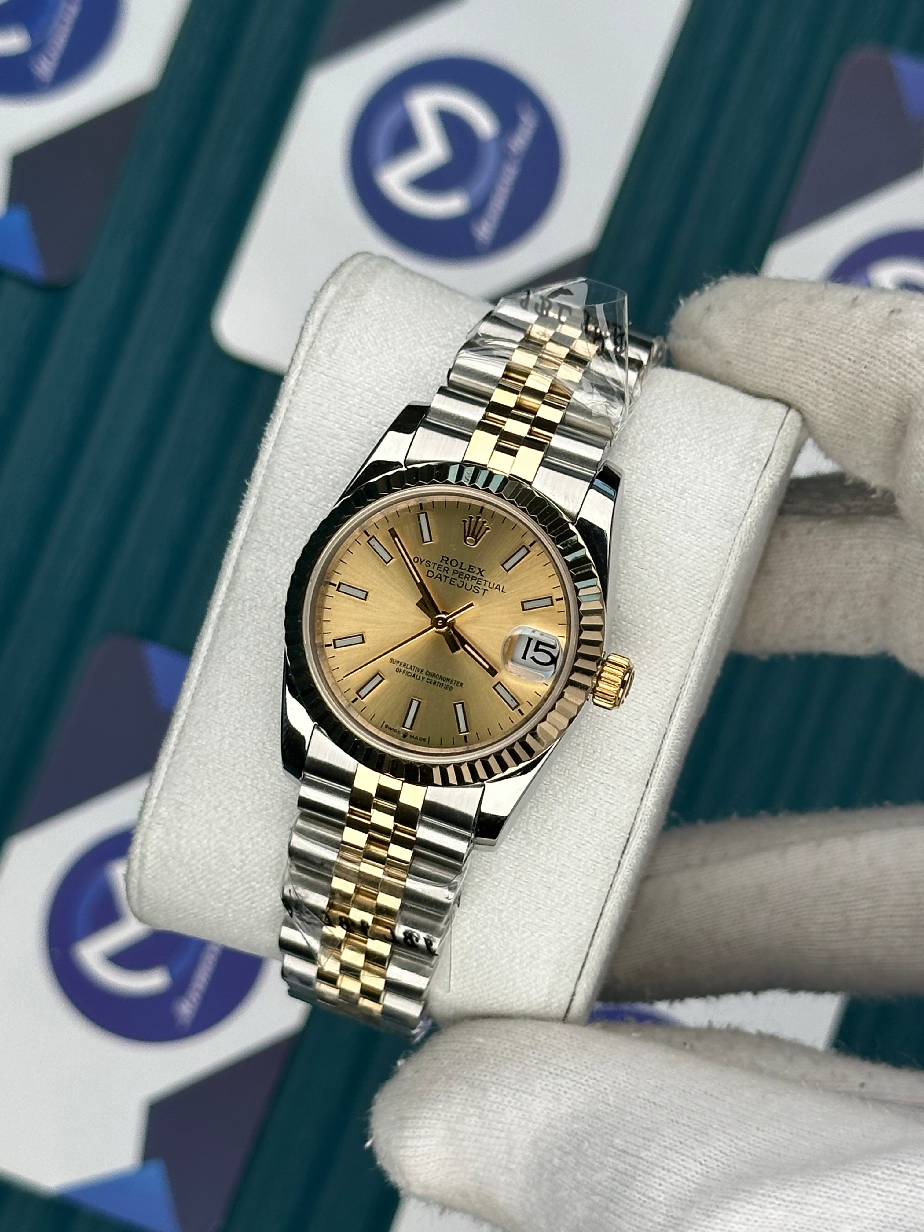 ROLEX 31 CHAMPAGNE DÜZ INDEX GOLD-SILVER JUBILEE
