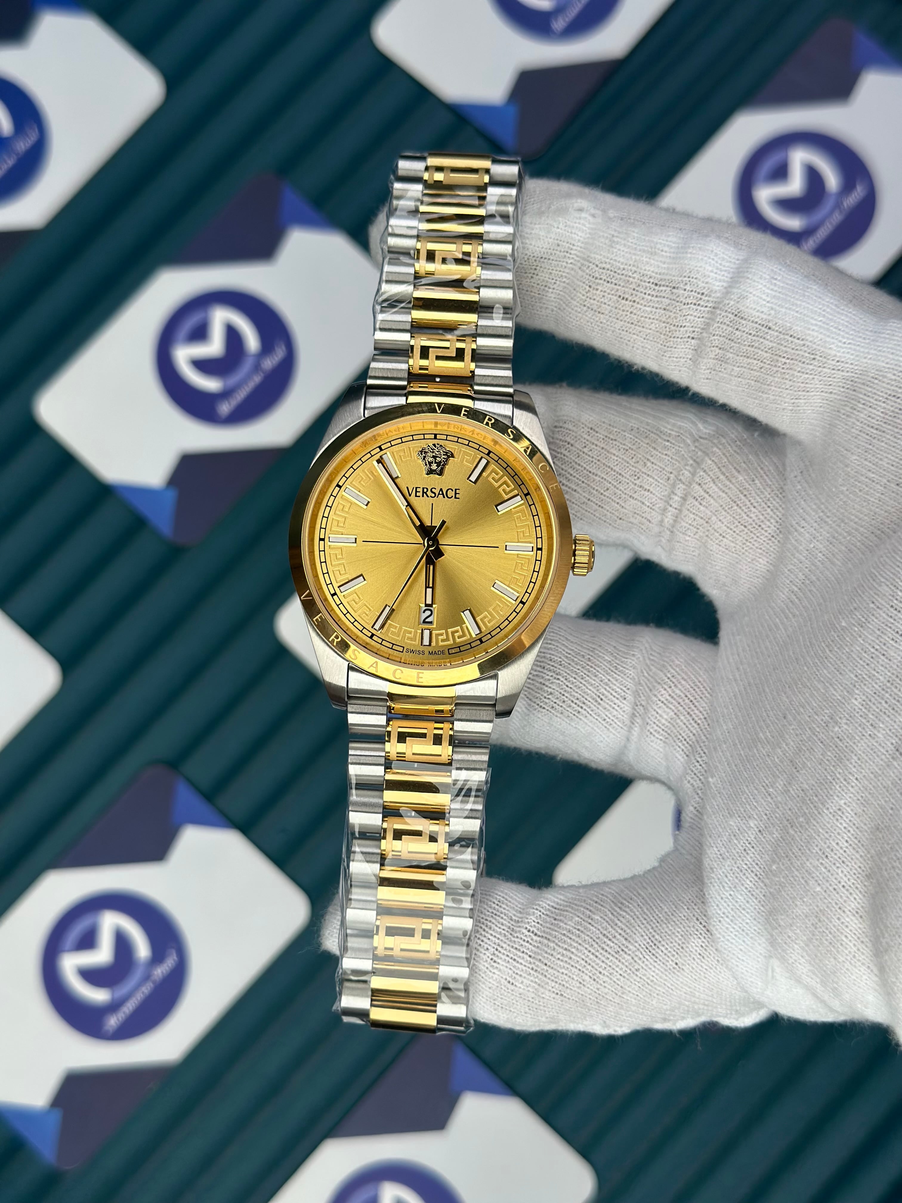VERSACE NEW GOLD DIAL GOLD-SILVER PRESIDENT
