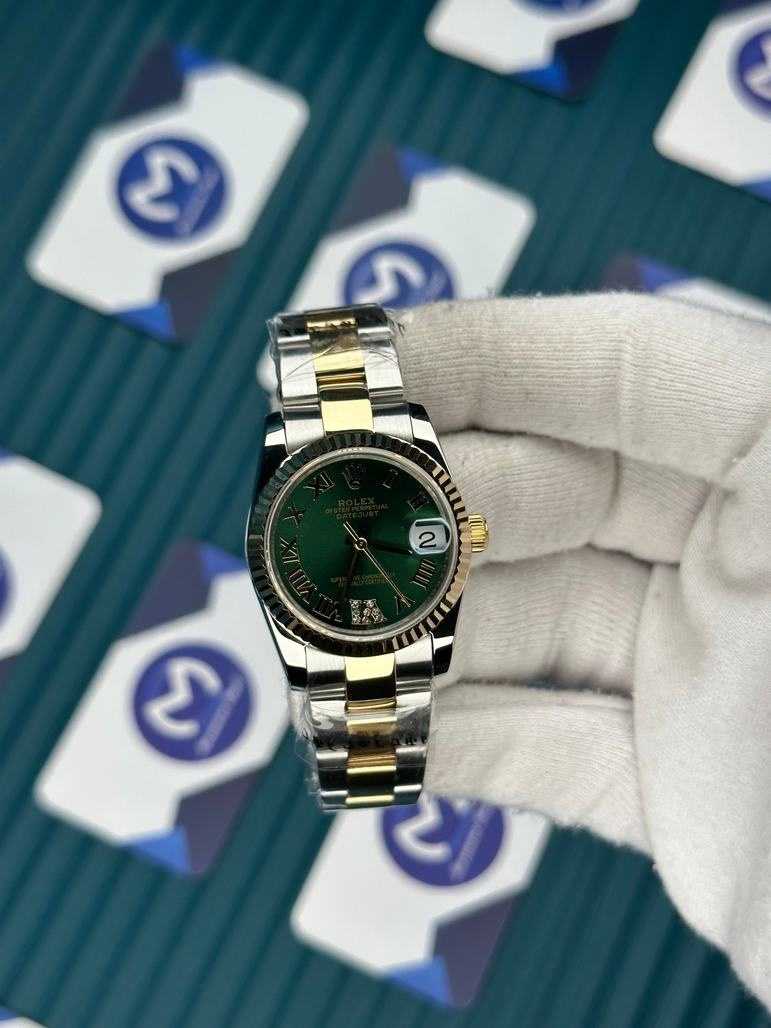 ROLEX 31 YEŞİL KADRAN ROMA INDEX GOLD-SILVER OYSTER