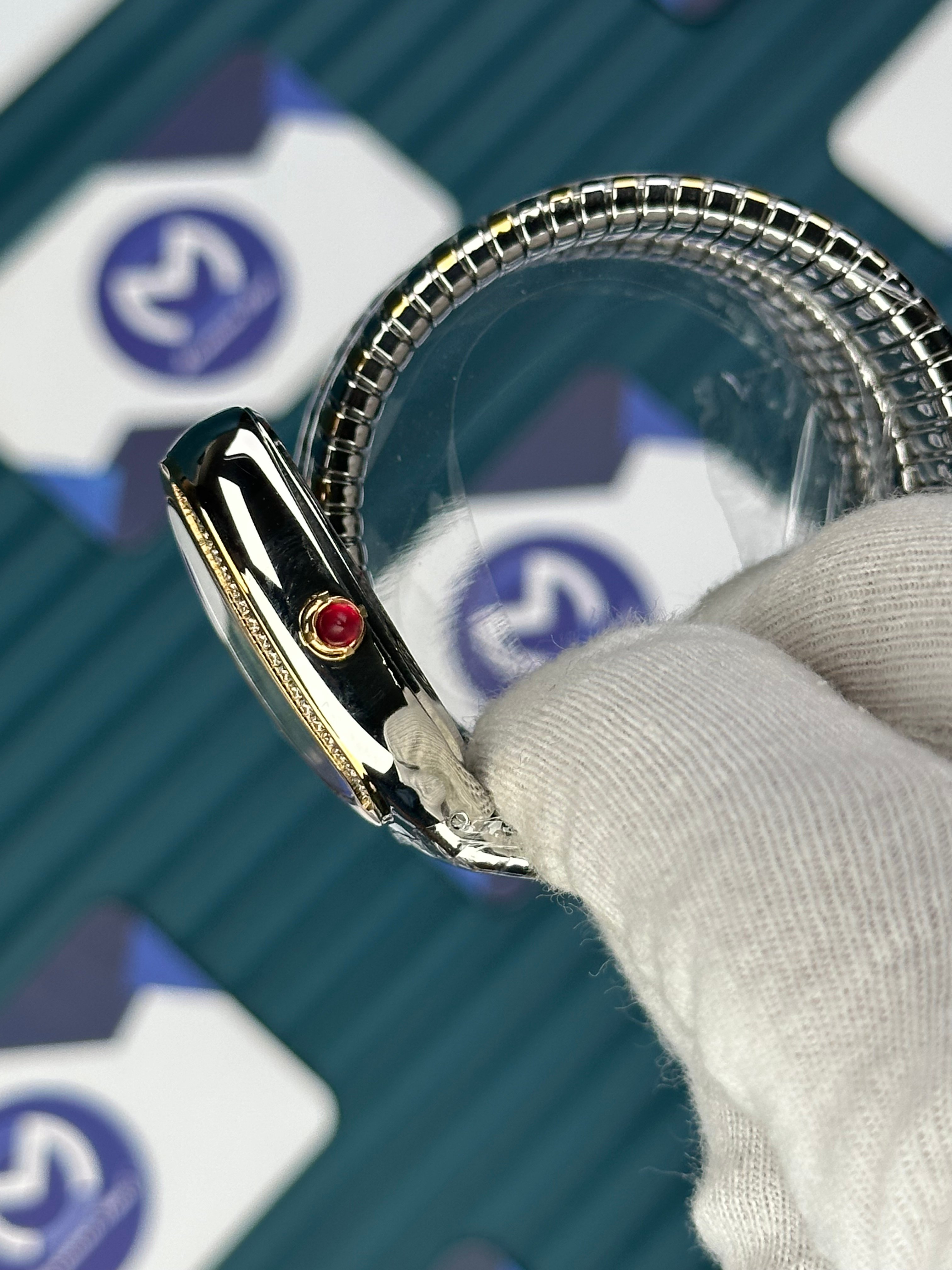 BVLGARI SERPENTI GREEN DIAL DIAMOND BEZEL GOLD-SILVER LONG TUBOGAS