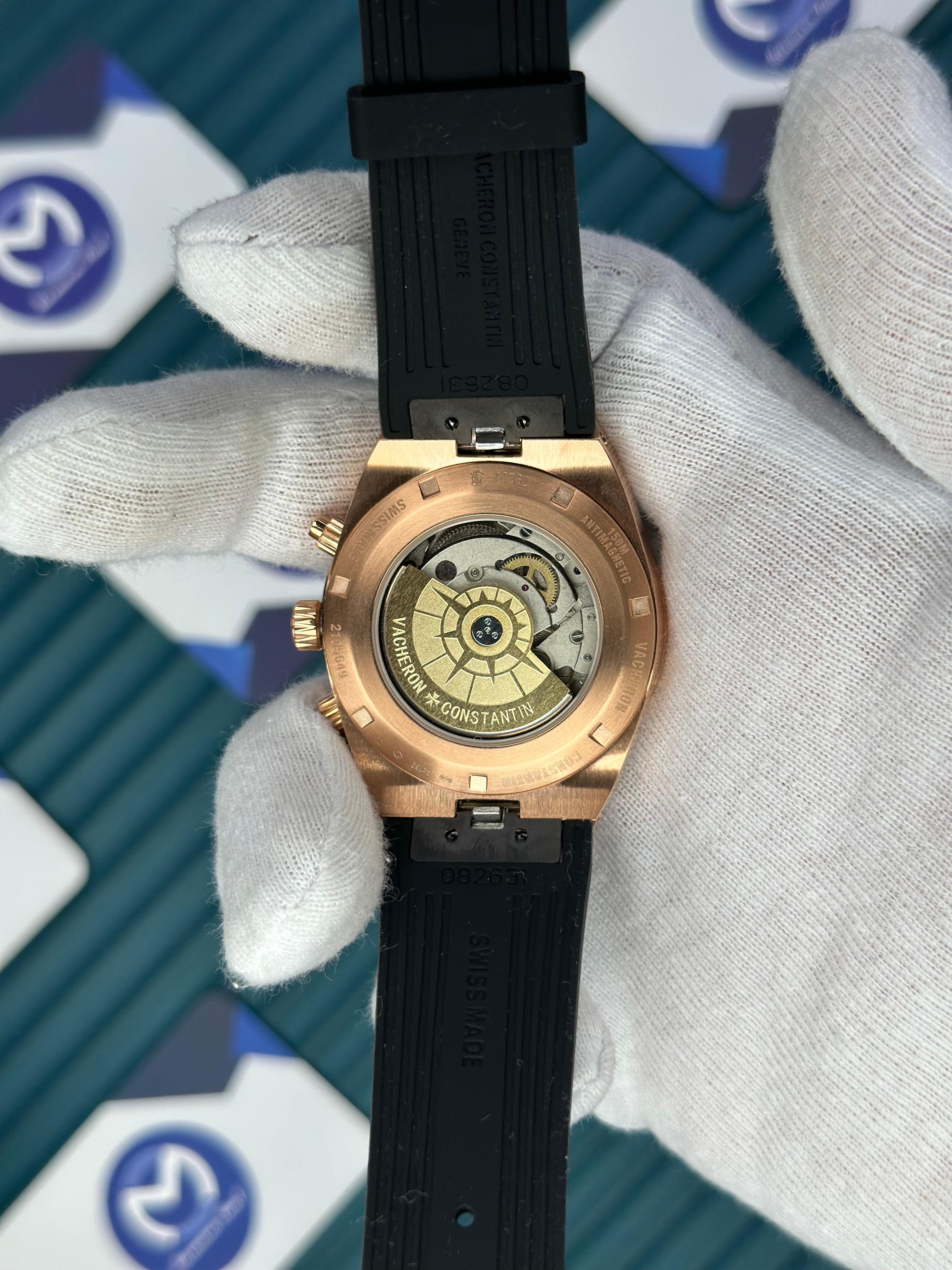 VACHERON CONSTANTIN BLACK DIAL ROSE CASE CHRONOGRAPH BLACK RUBBER