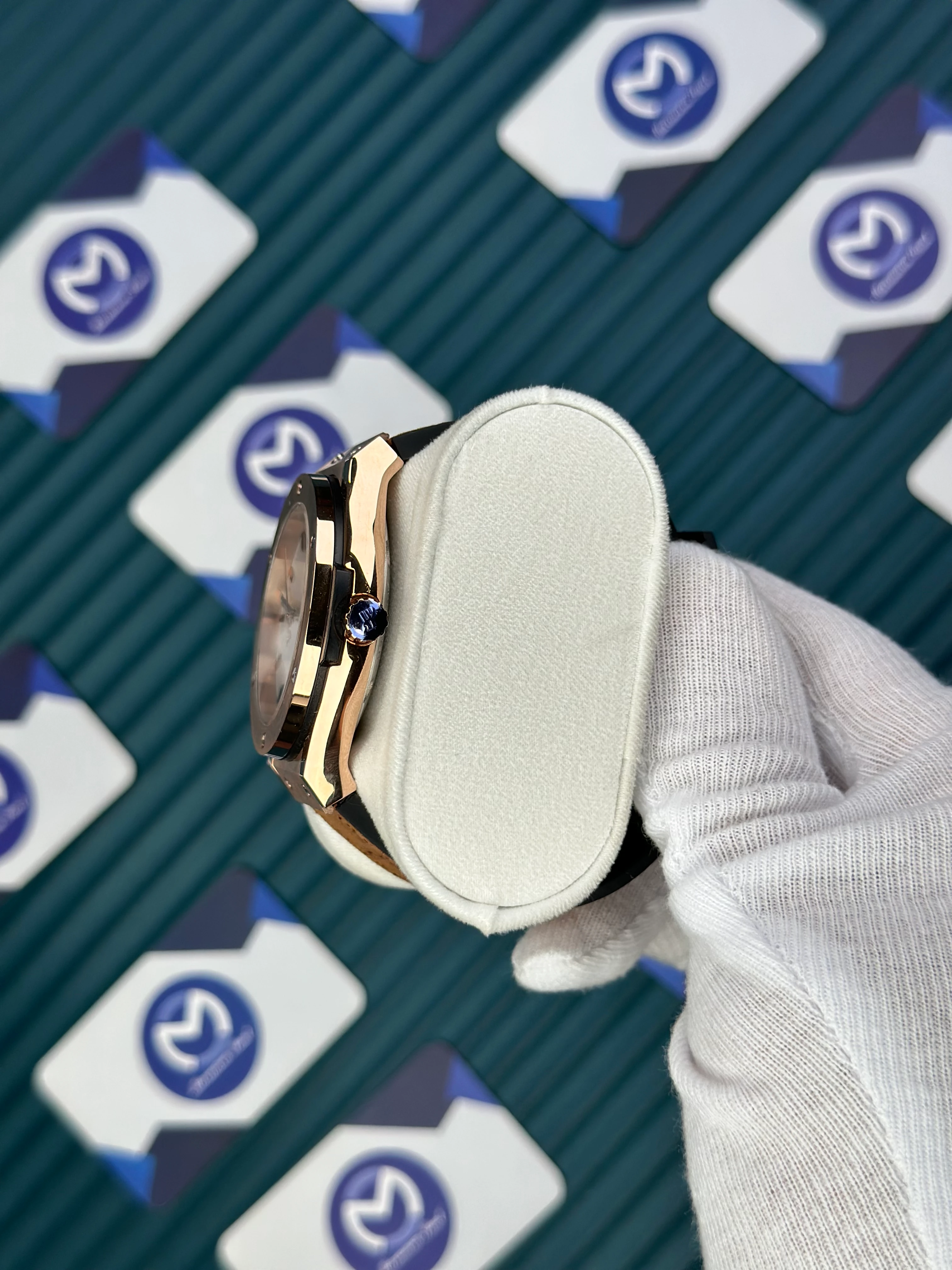 HUBLOT GENEVE AUTOMATIC VENDOME WHITE DIAL ROSE CASE BROWNT LEATHER CORD