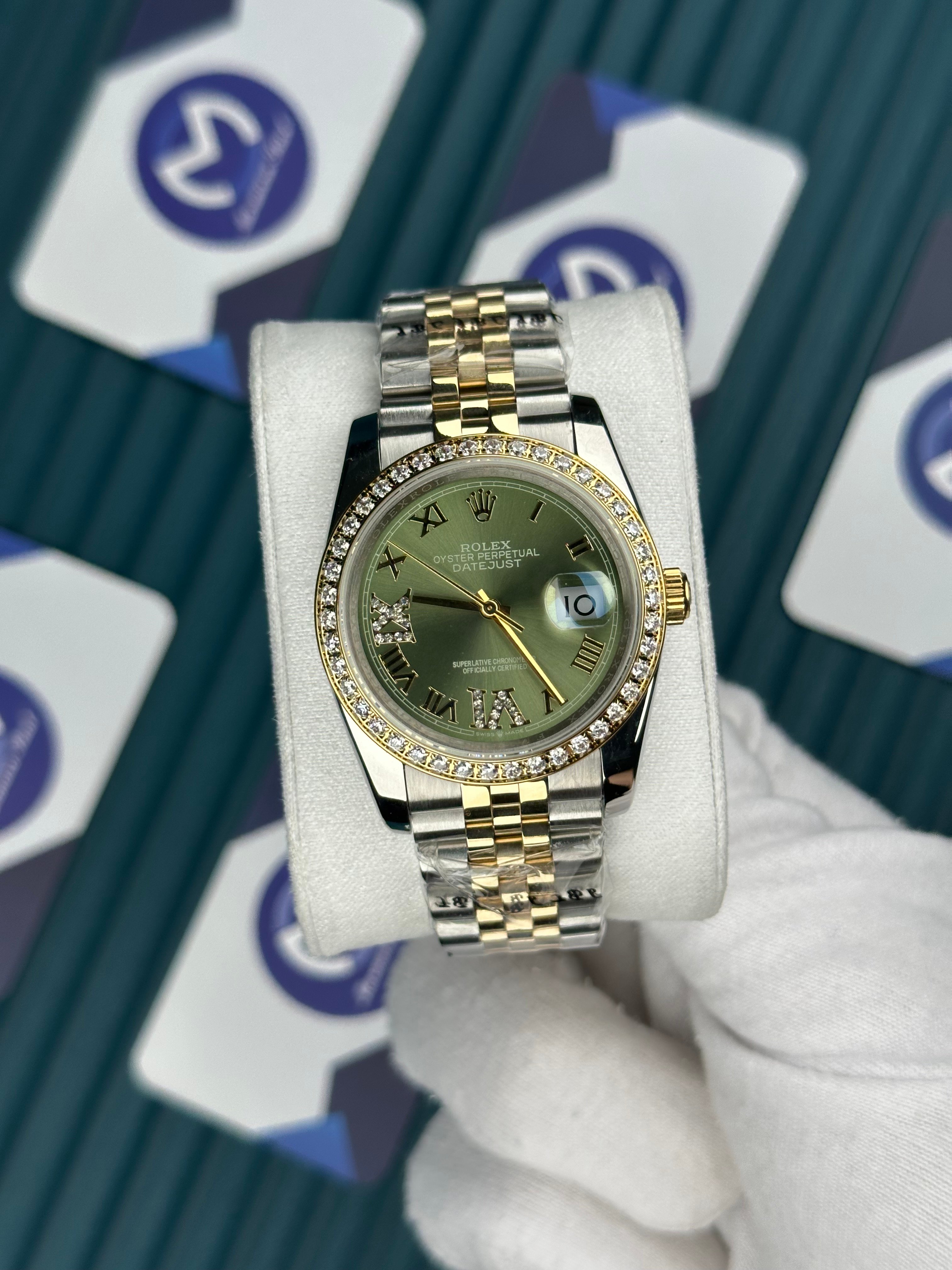 ROLEX 36 YEŞİL KADRAN PIRLANTA BEZEL GOLD-SILVER