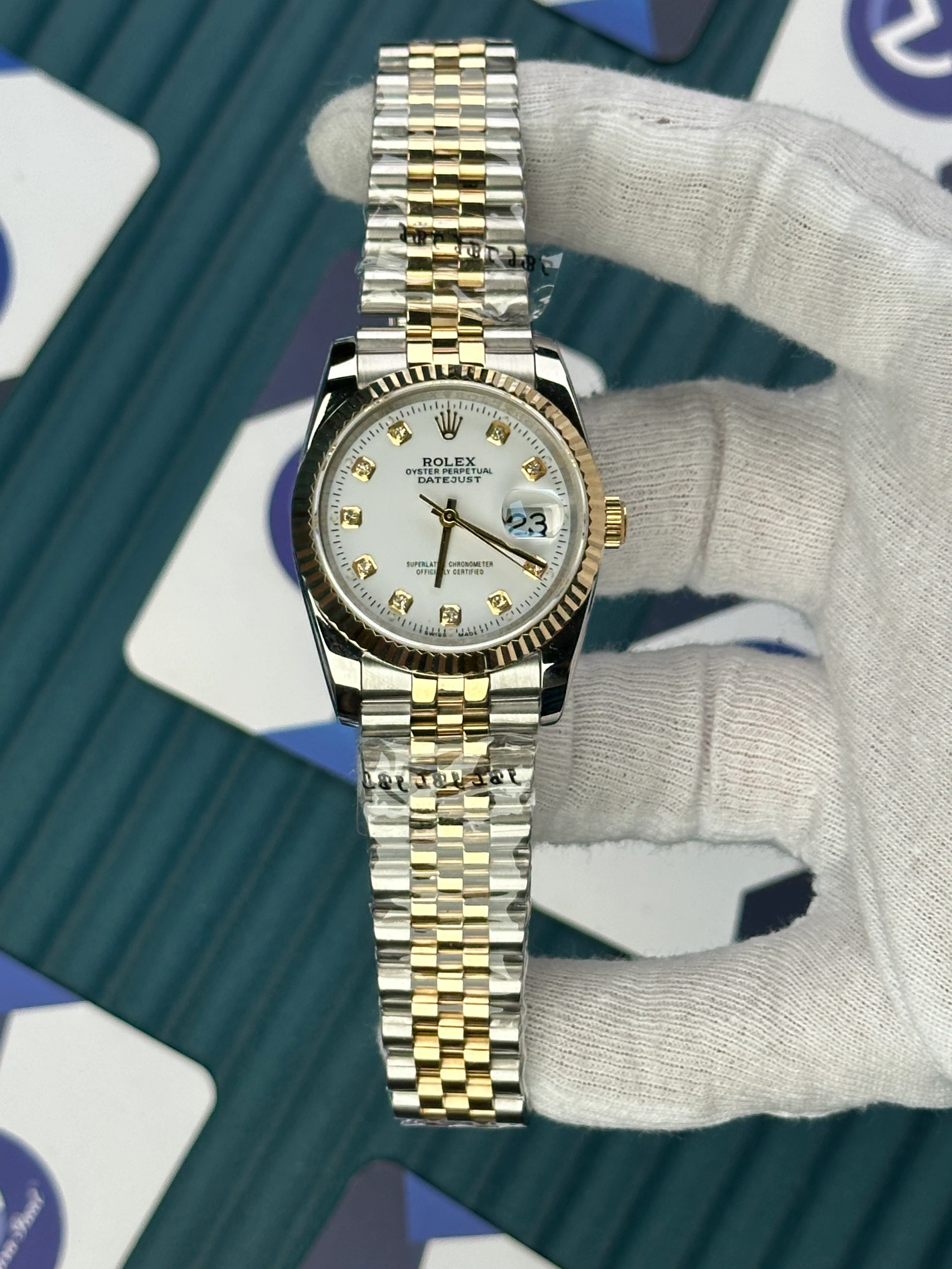 ROLEX 36 MM DATEJUST WHITE DIAL DIAMOND INDEX GOLD-SILVER JUBILE II 