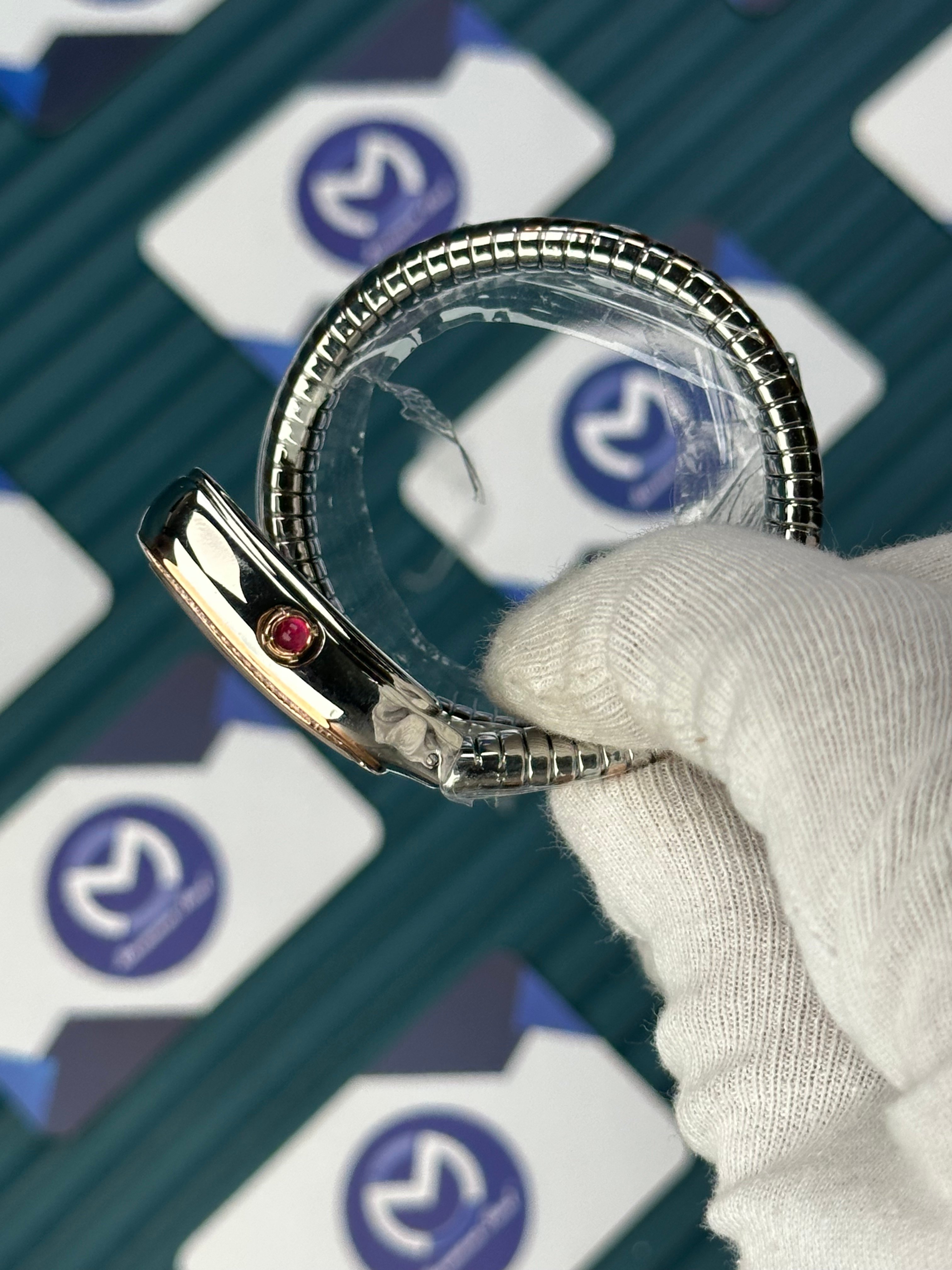 BVLGARI SERPENTI CHAMPAGNE DIAL DIAMOND BEZEL ROSE-SILVER SHORT TUBOGAS