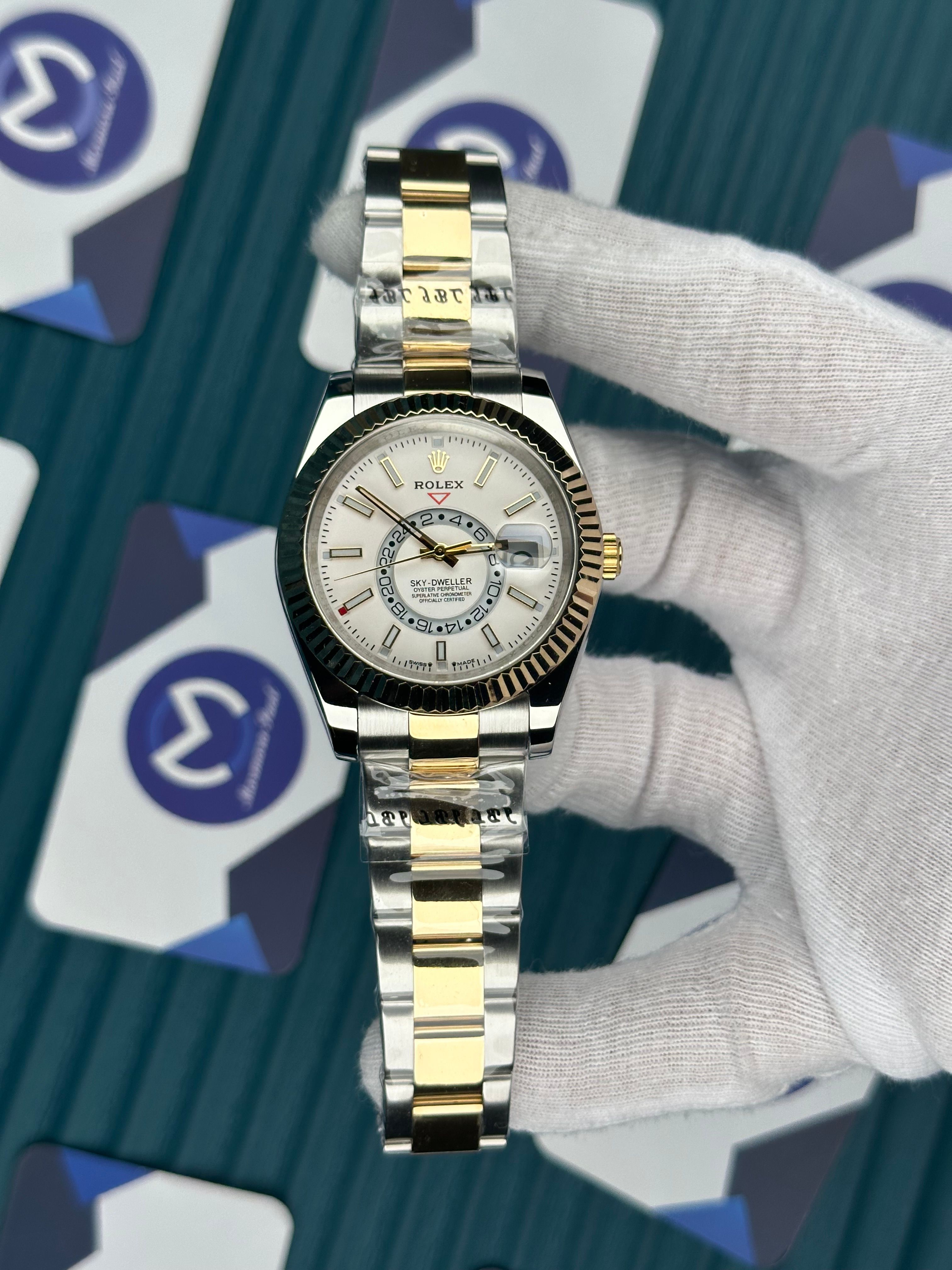 ROLEX SKY-DWELLER WHITE DIAL GOLD-SILVER OYSTER
