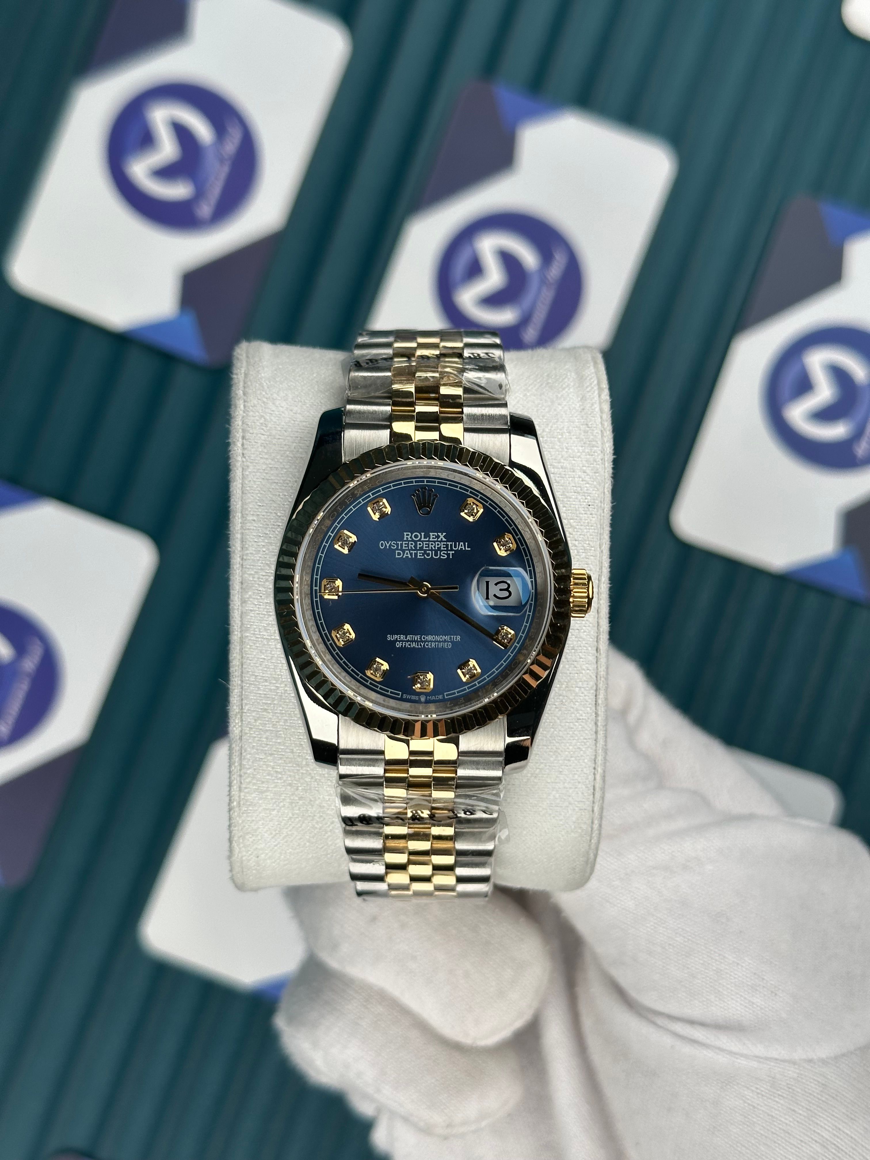 ROLEX 36 BLUE DIAL PIRLANTA INDEX GOLD-SILVER