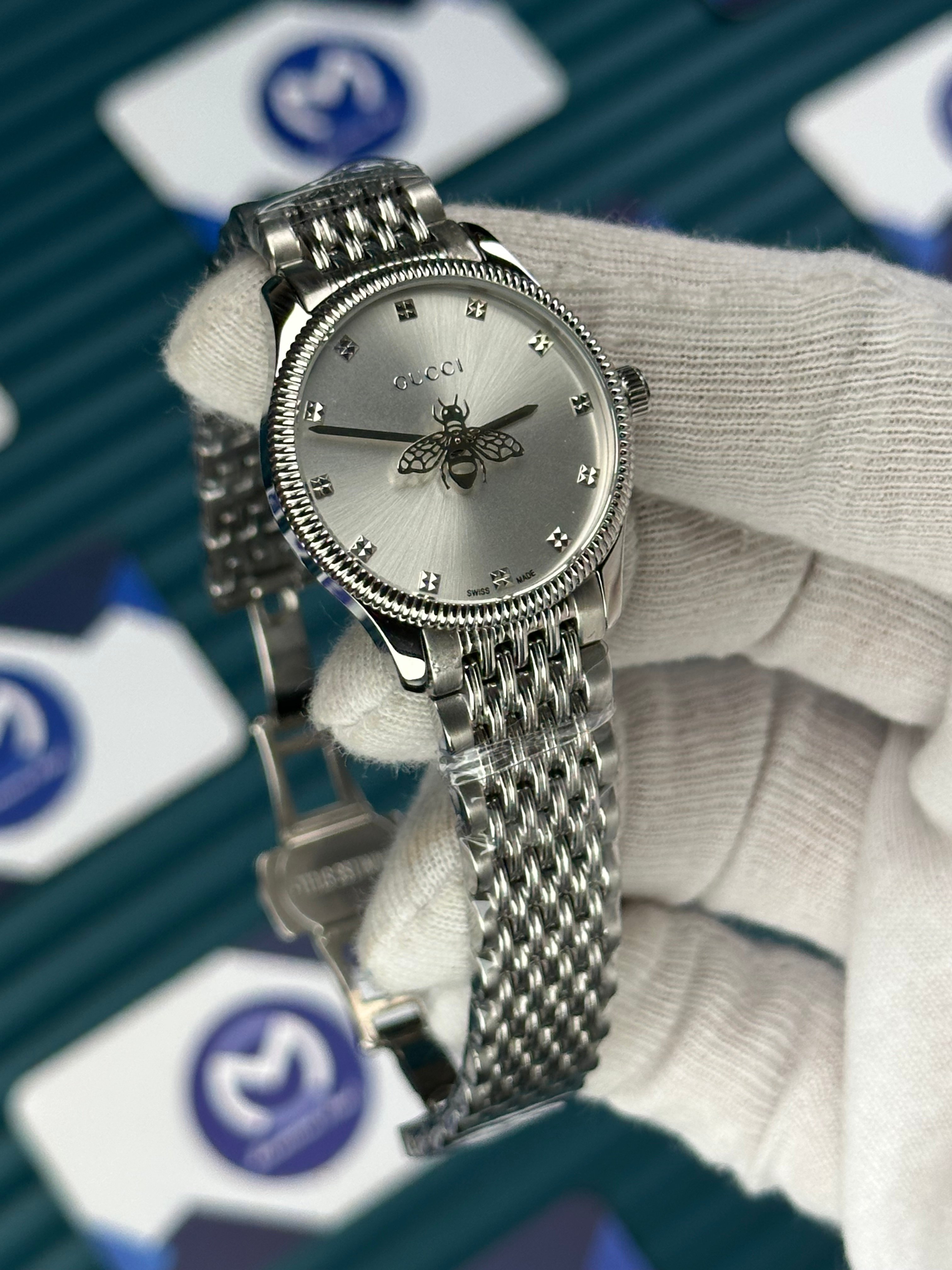 GUCCI WHITE DIAL SPINNING BUTTERFLY SILVER