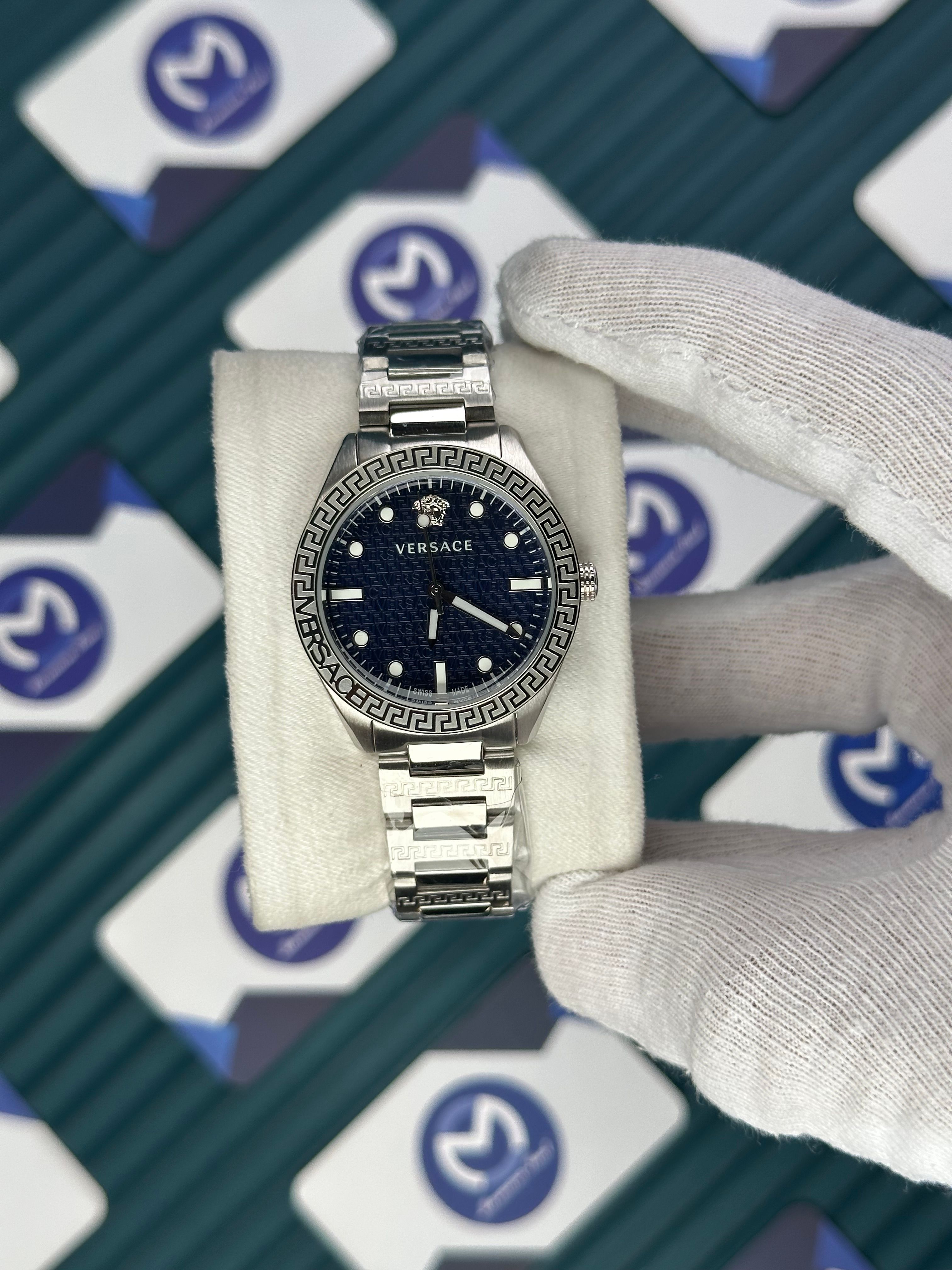 VERSACE 36 MOZAIK BLUE DIAL SILVER CORD