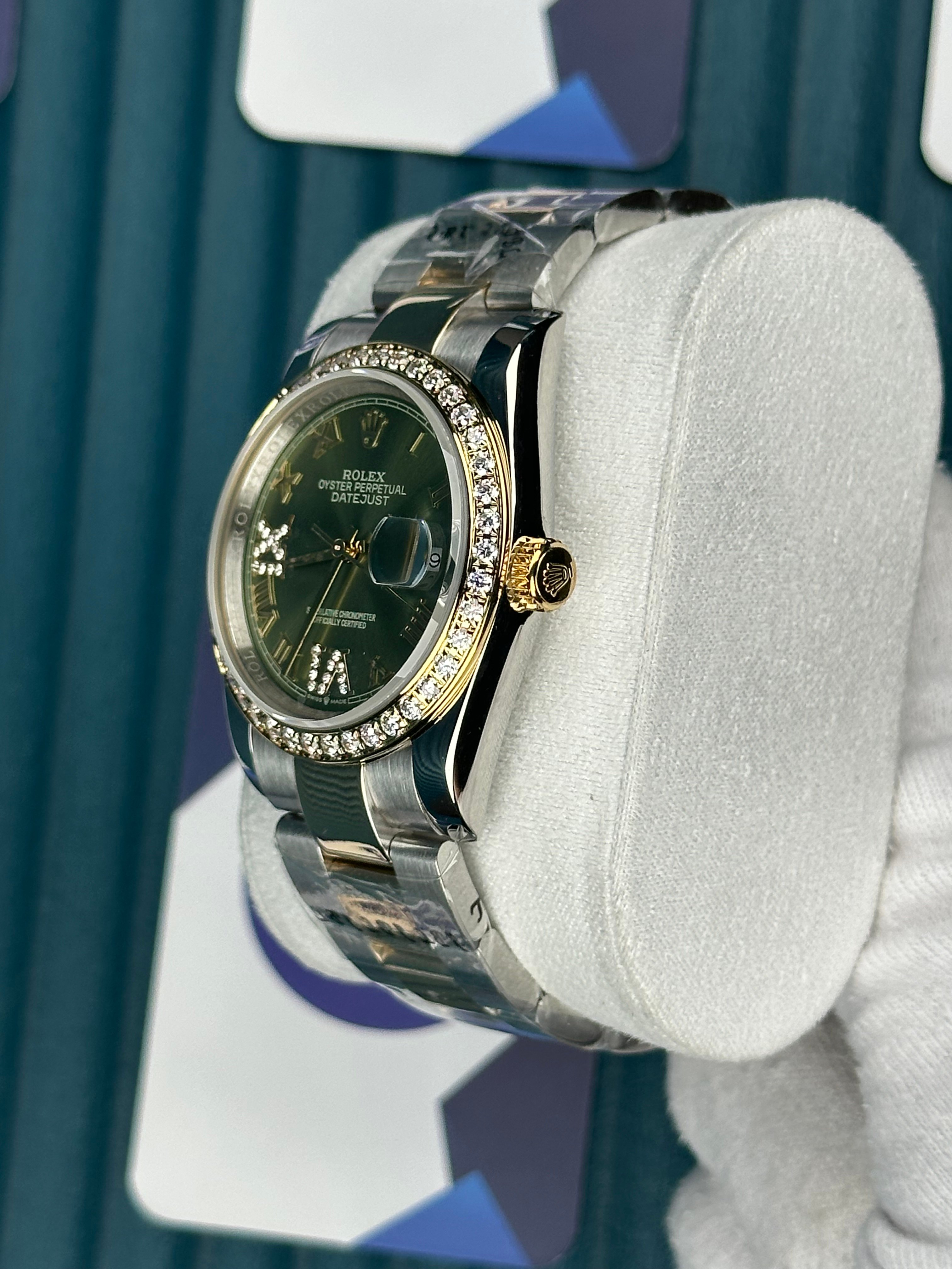 ROLEX 36 YEŞİL ROMA KADRAN PIRLANTA BEZEL GOLD-SILVER OYSTER