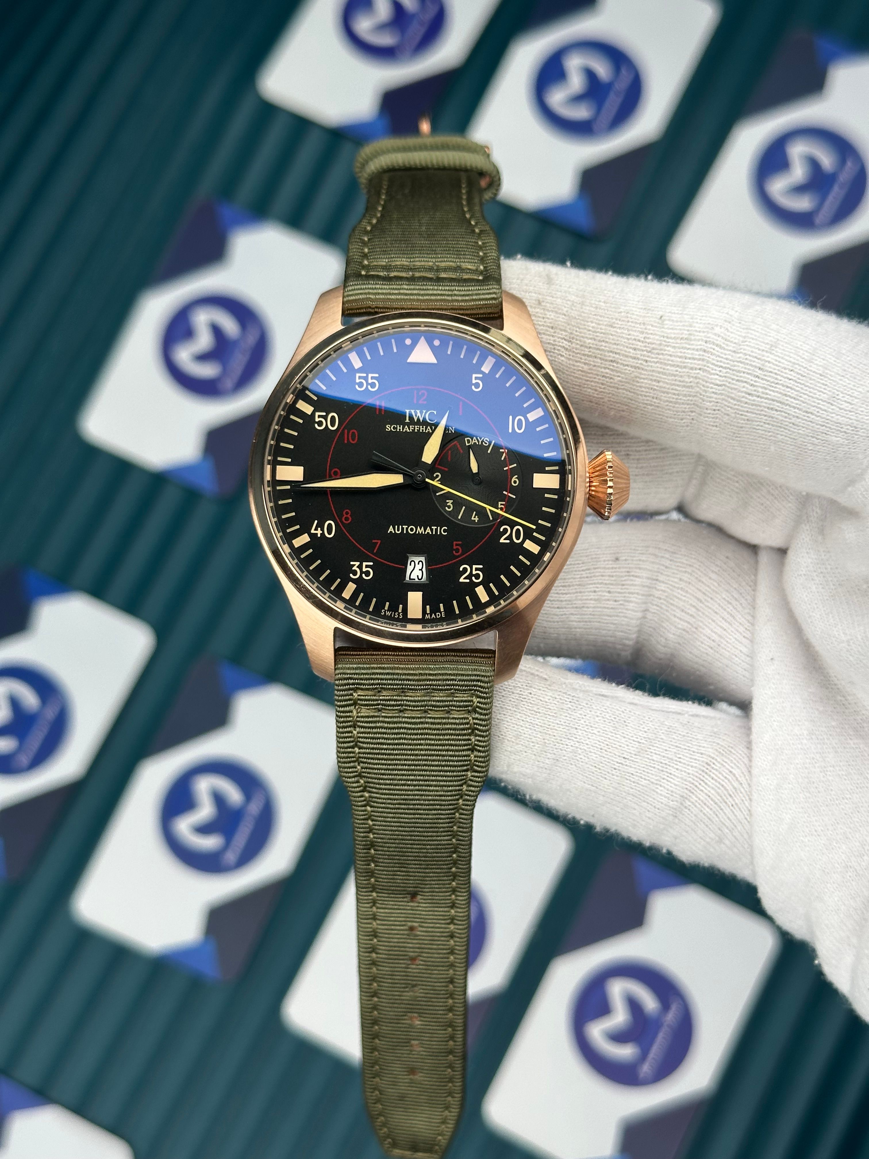 IWC Haki Yeşil Bez Kordon Rose Kasa Siyah Fonksiyonlu Kadran