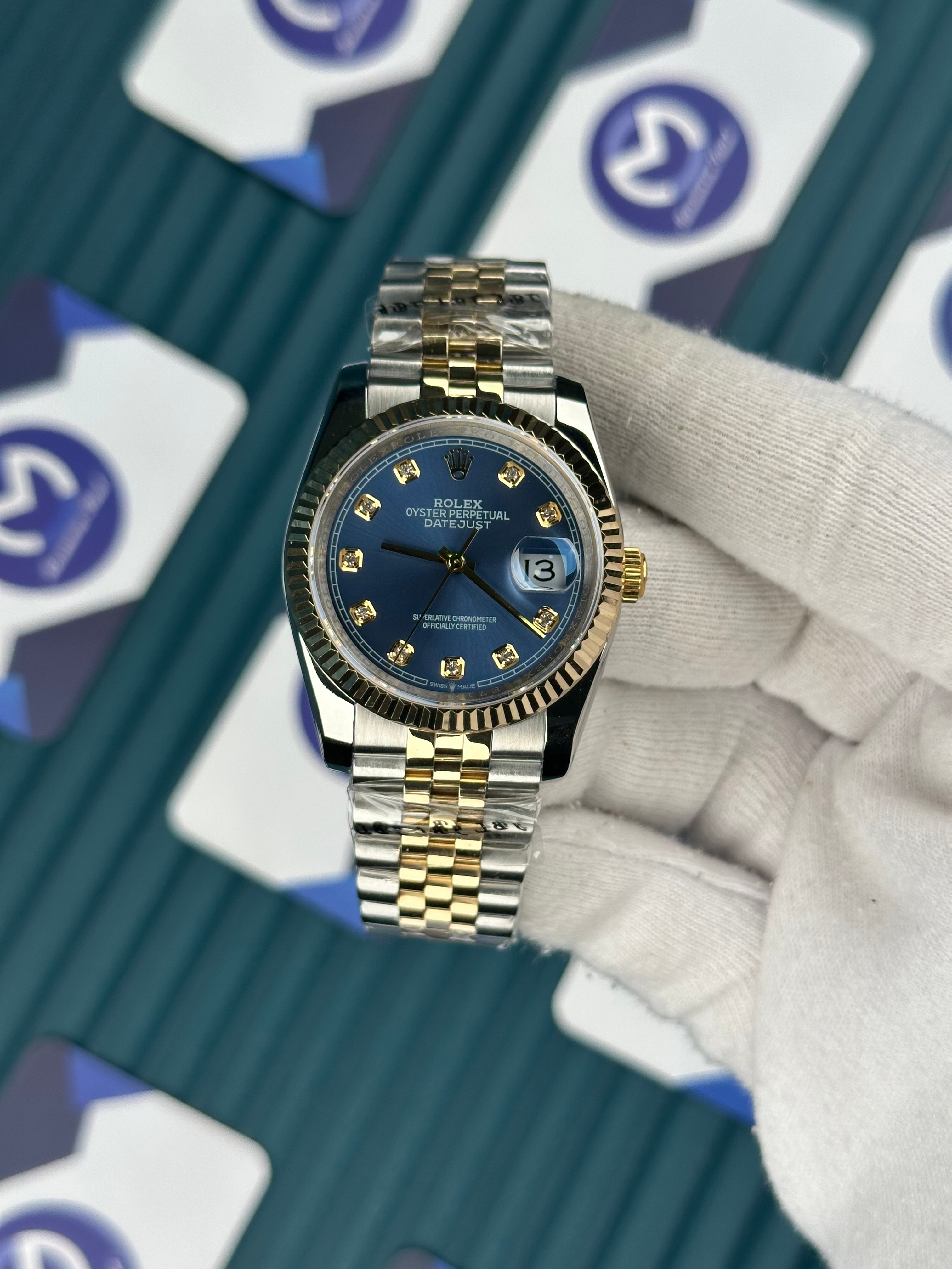 ROLEX 36 BLUE DIAL PIRLANTA INDEX GOLD-SILVER