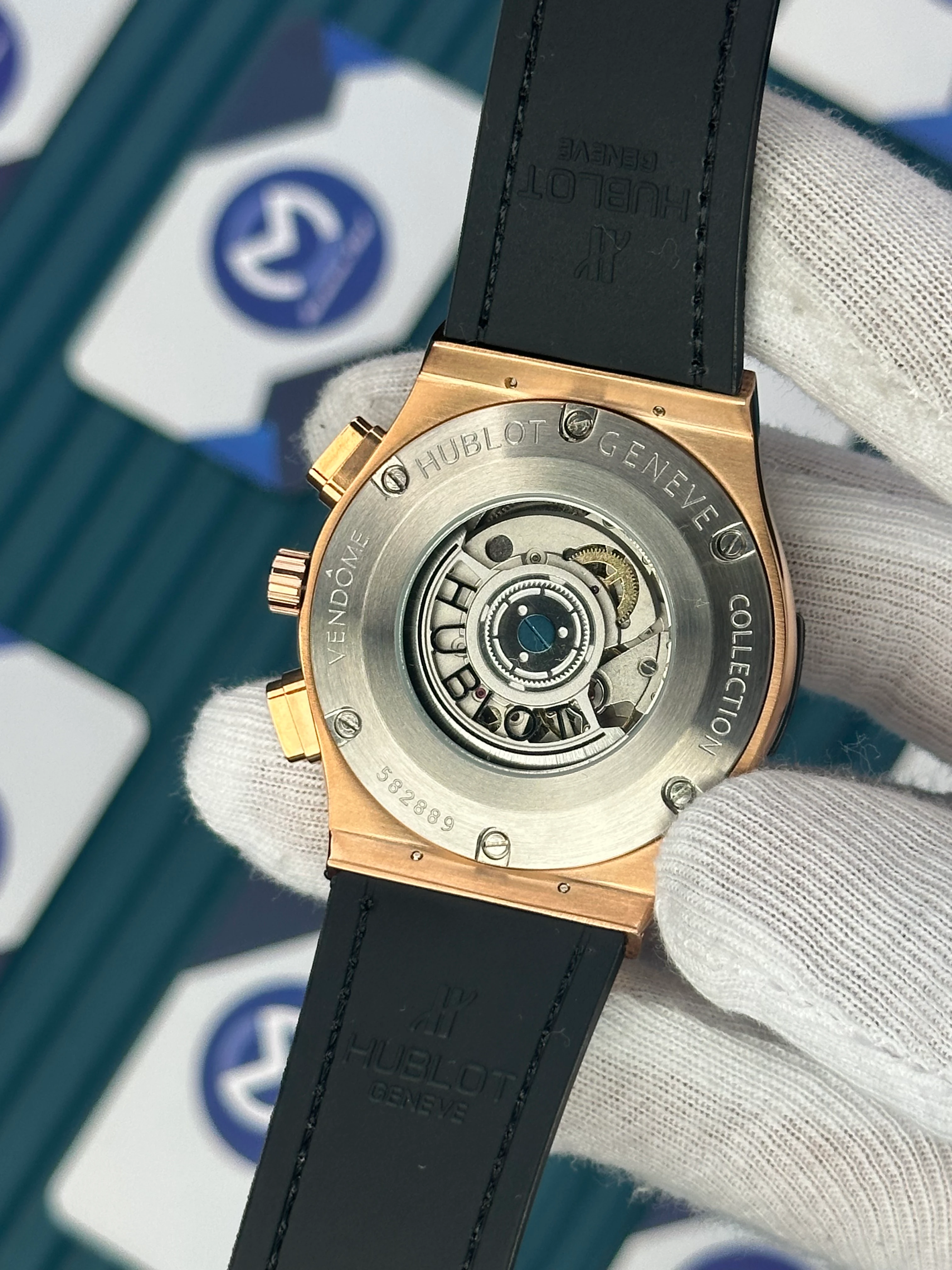 HUBLOT AUTOMATIC CLASSIC FUSHION VENDOME BEIGE DIAL ROSE CASE LIGHT BROWN LEATHER CORD 