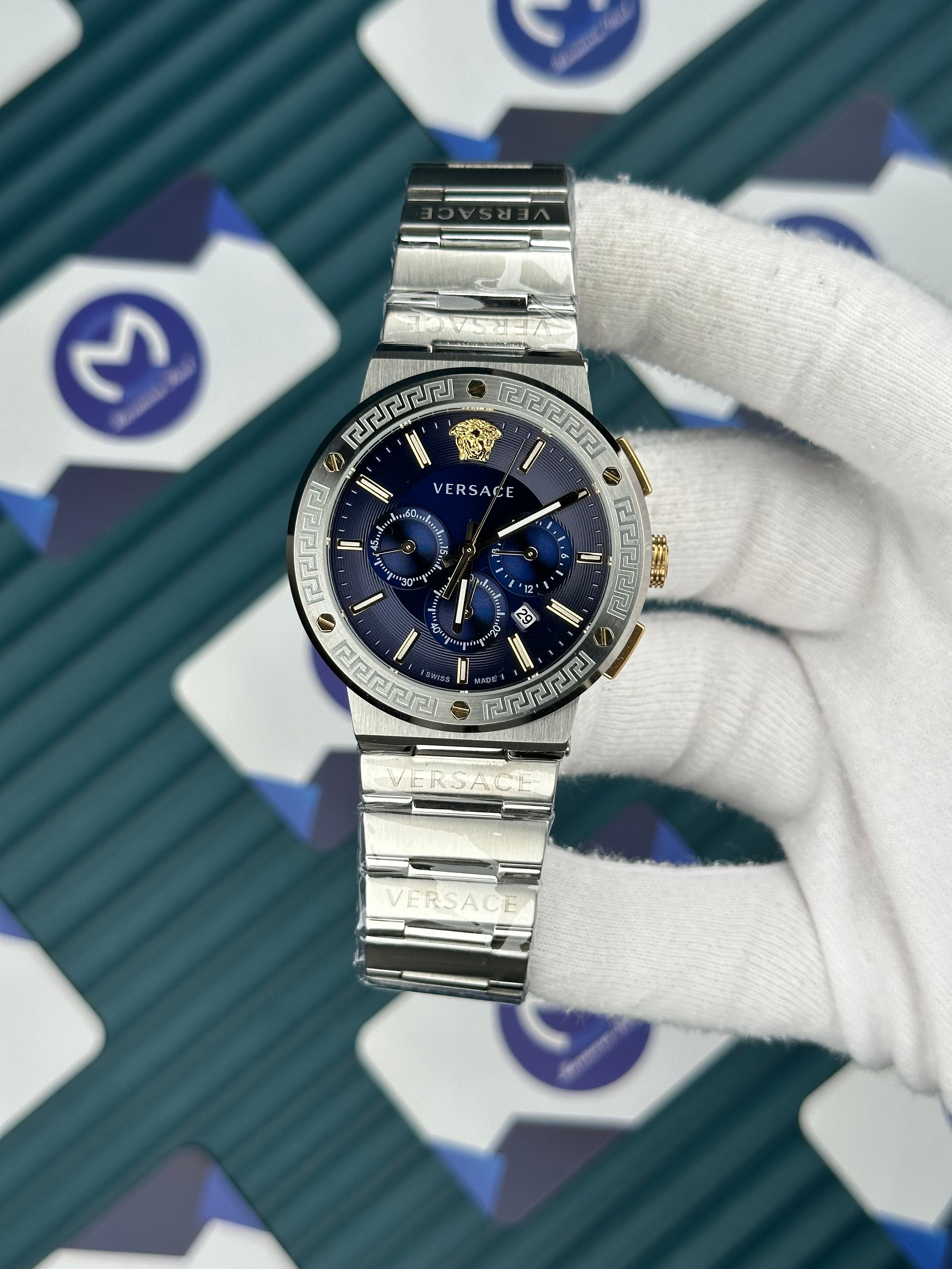 Versace Silver Mavi Kadran Gold Detay