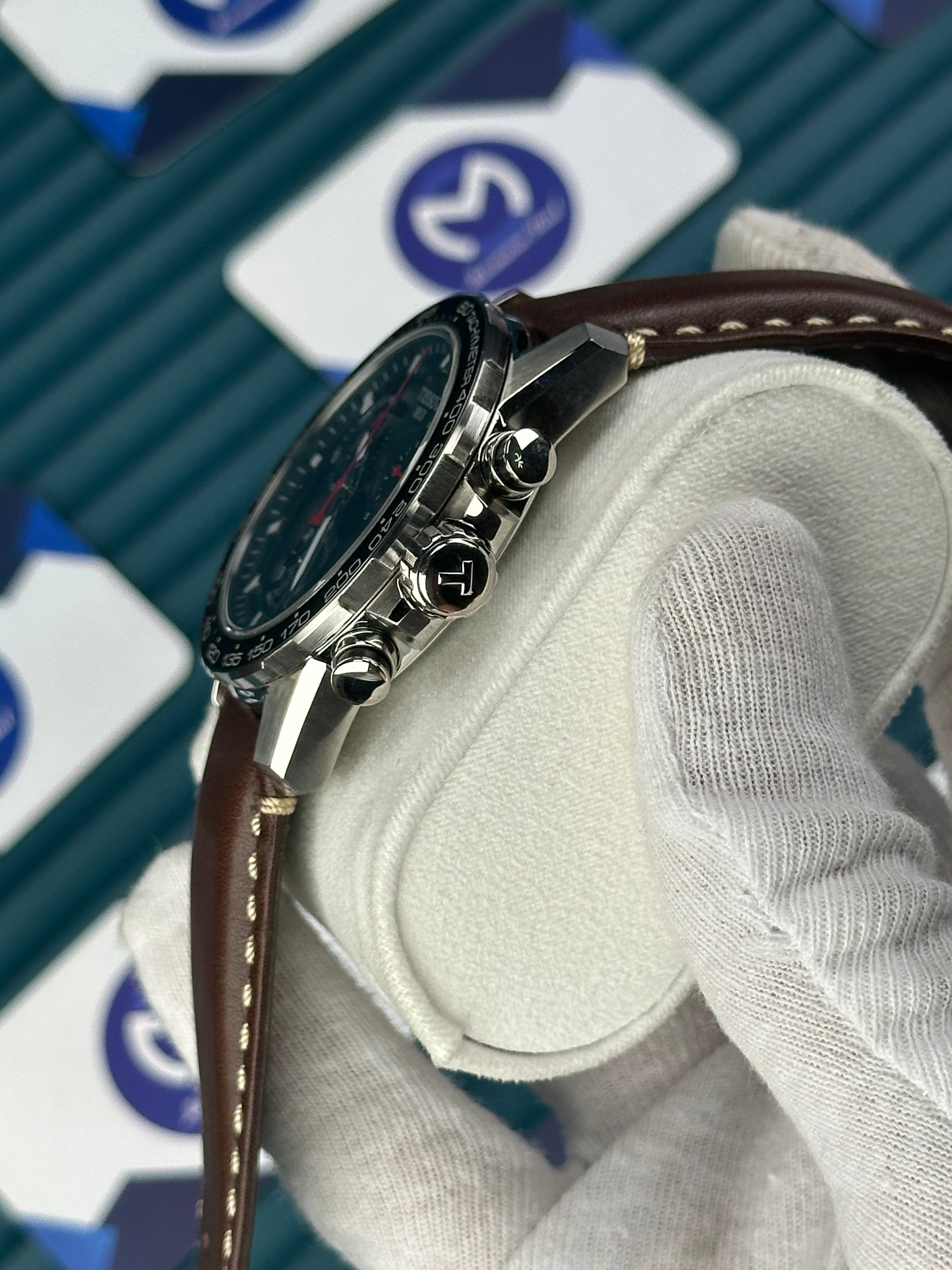 TISSOT SUPERSPORT CHRONO BLACK DIAL BROWN LEATHER CORD