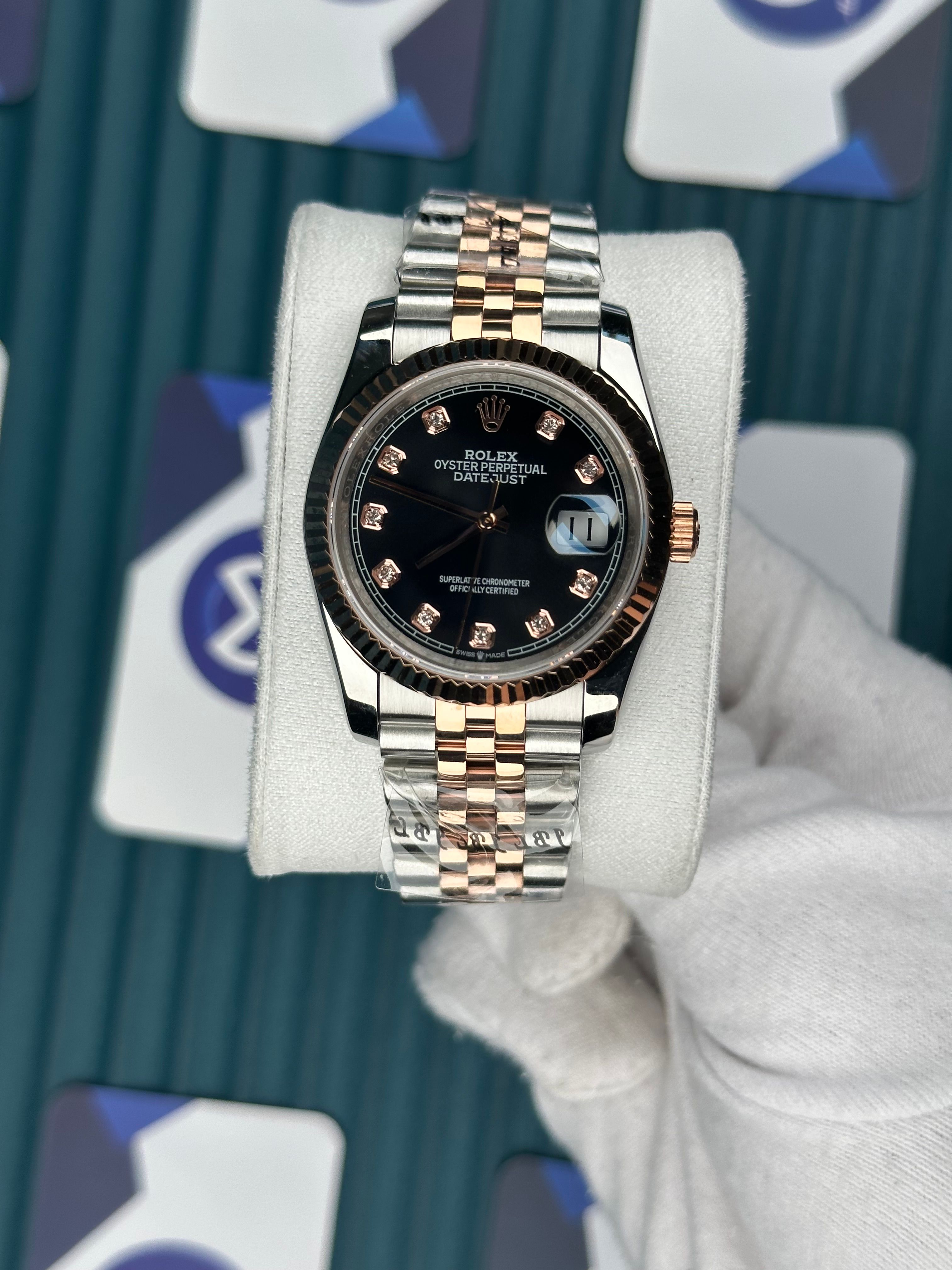 ROLEX 36 SİYAH KADRAN PIRLANTA INDEX ROSE-SILVER JUBILEE
