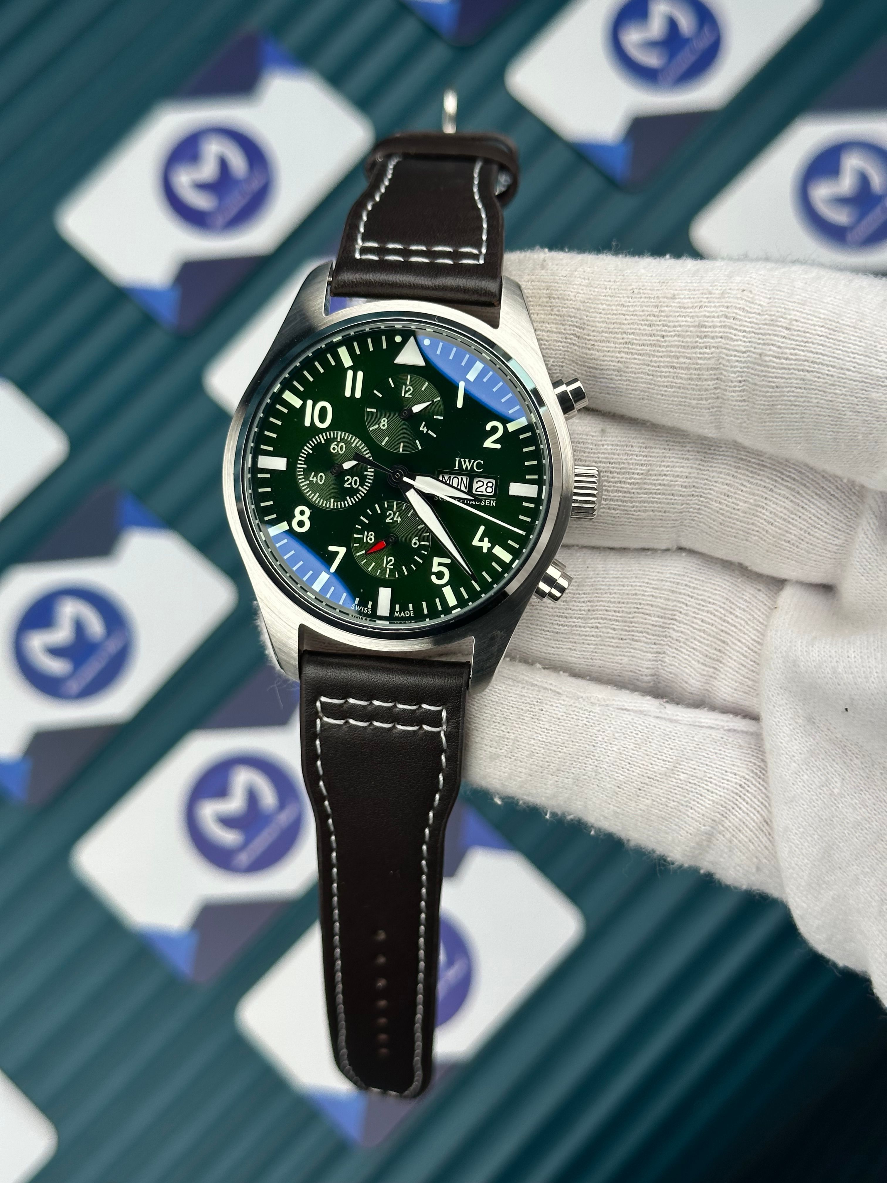 IWC PILOT'S GREEN DIAL CHOCOLATE CORD