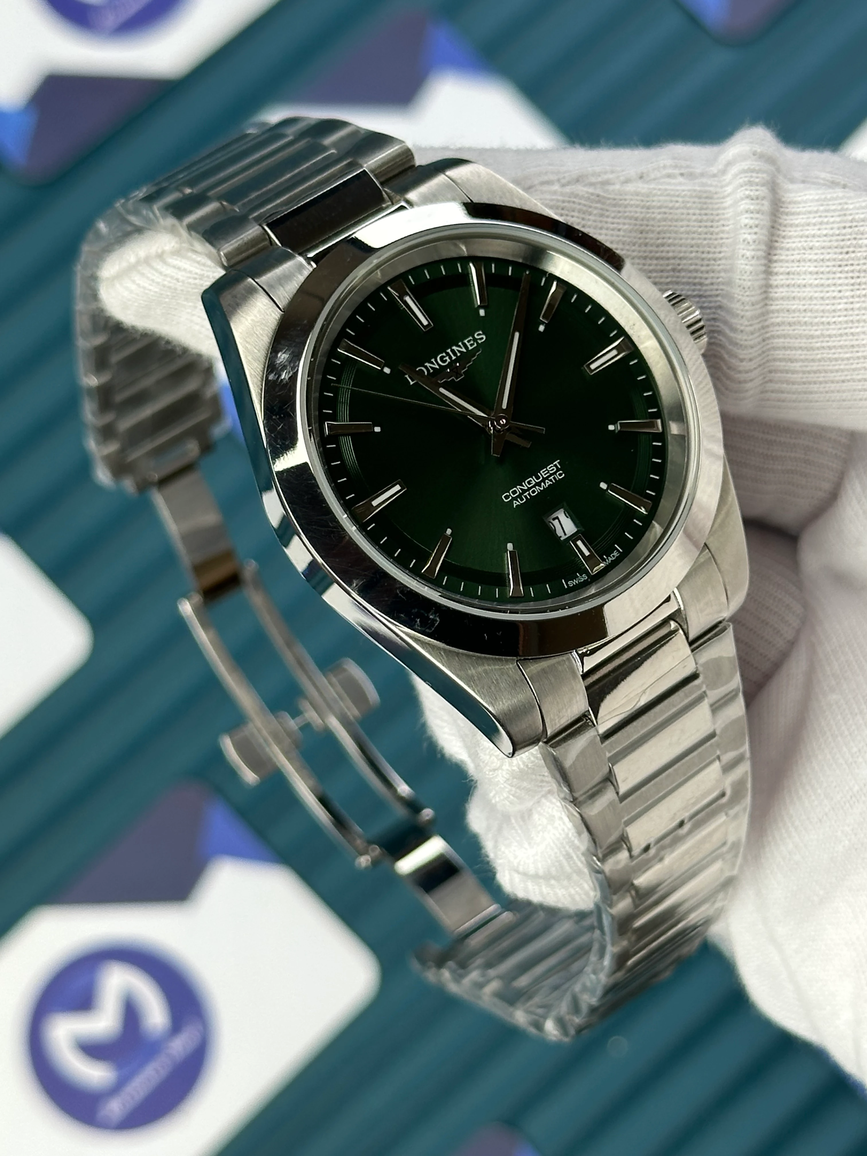 LONGINES CONQUEST AUTOMATIC GREEN DIAL SILVER 