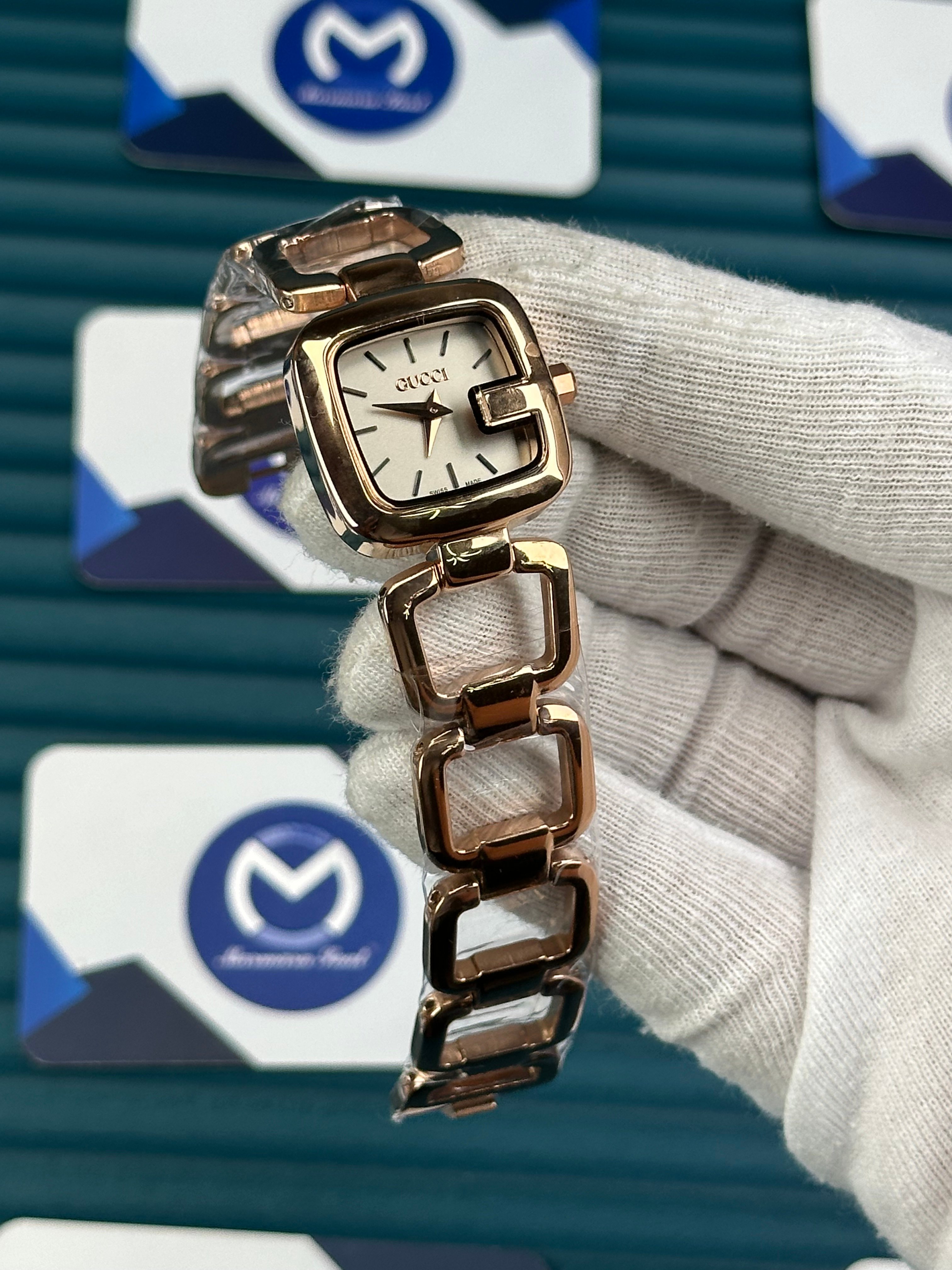 GUCCI WOMAN RING BRACELET WHITE DIAL ROSE CORD