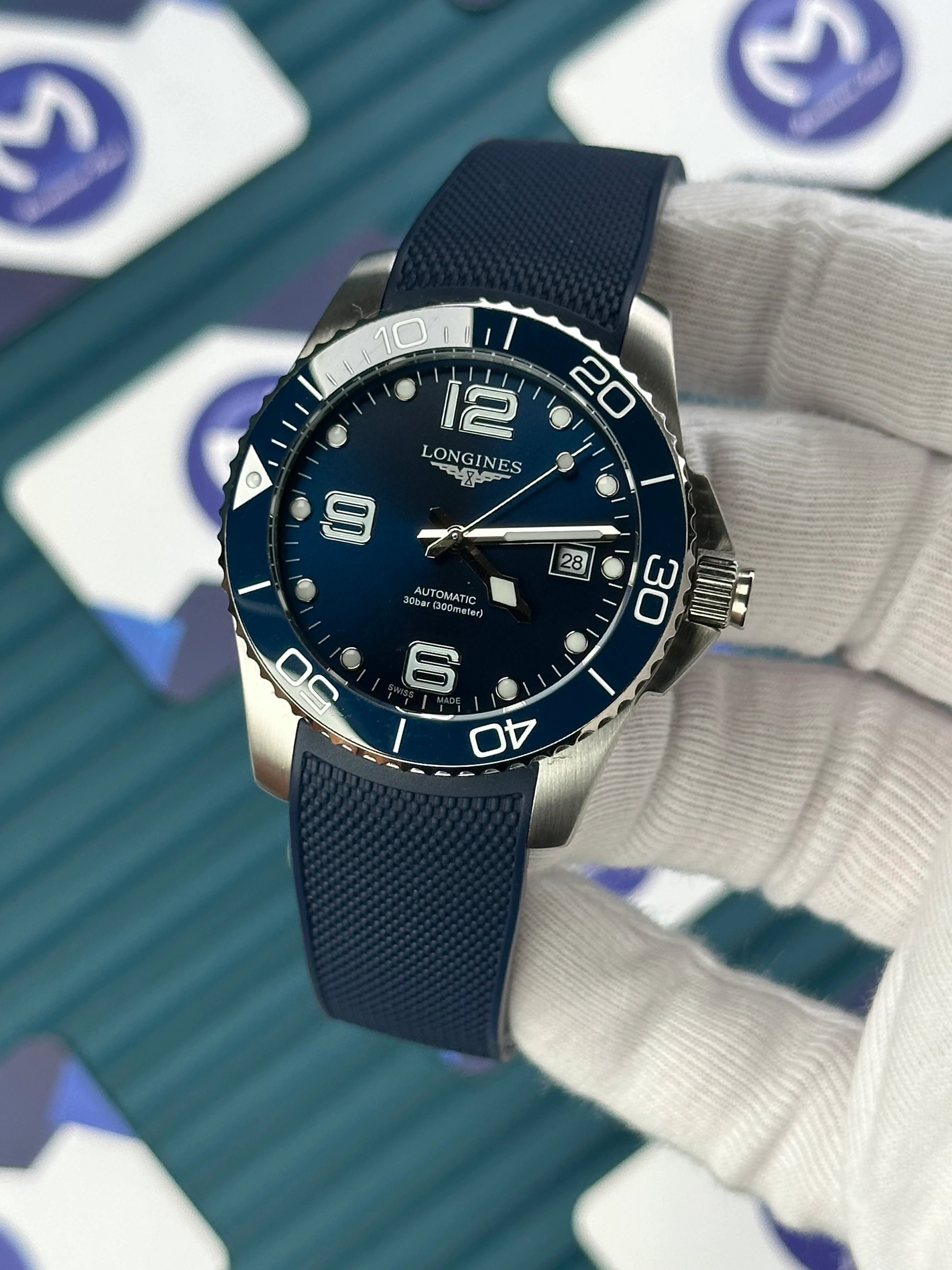 LONGINES HYDROCONQUEST AUTOMATIC BLUE DIAL BLUE RUBBER 