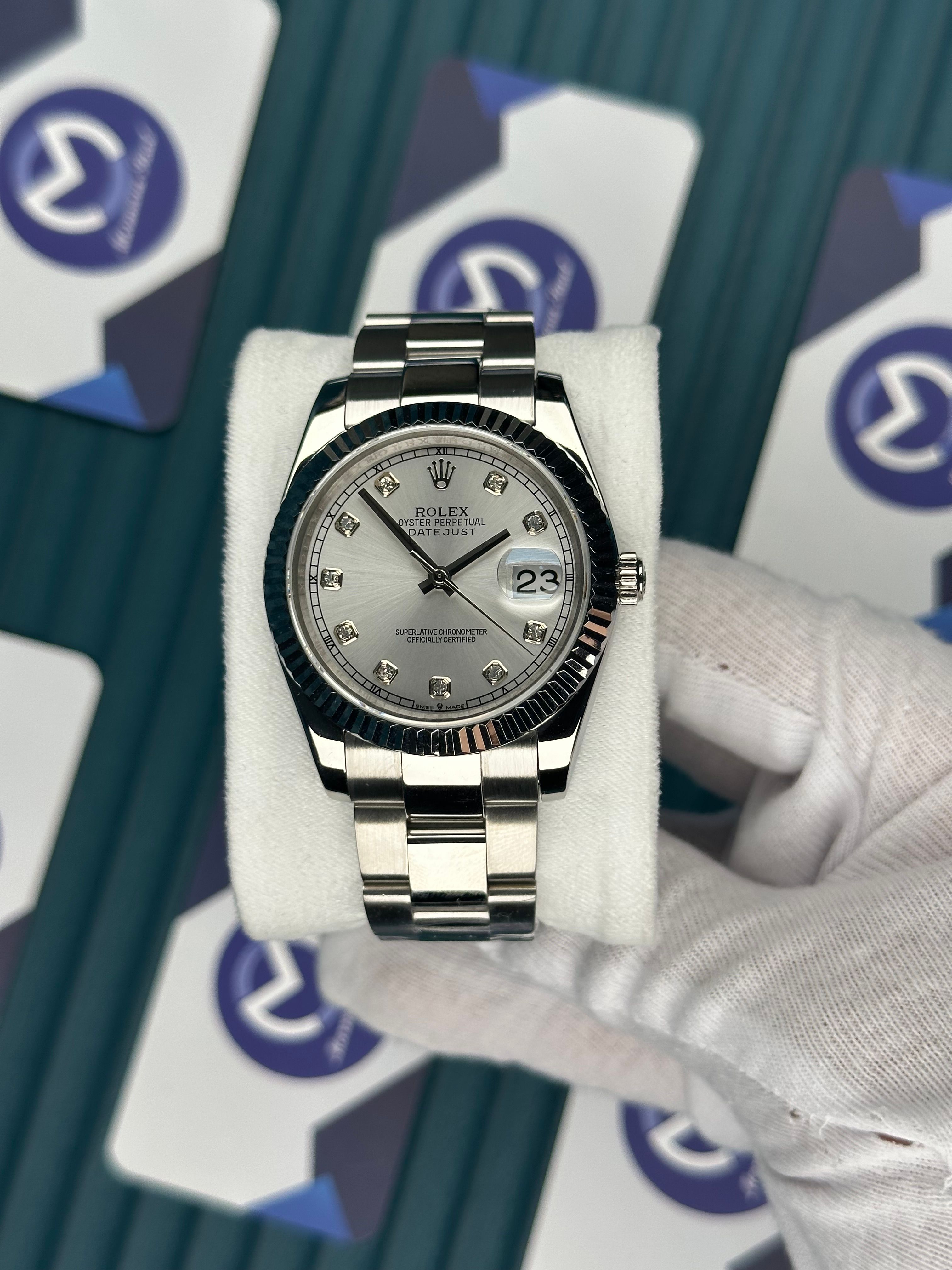 ROLEX DATEJUST WHITE DIAL DIAMOND INDEX SILVER OYSTER