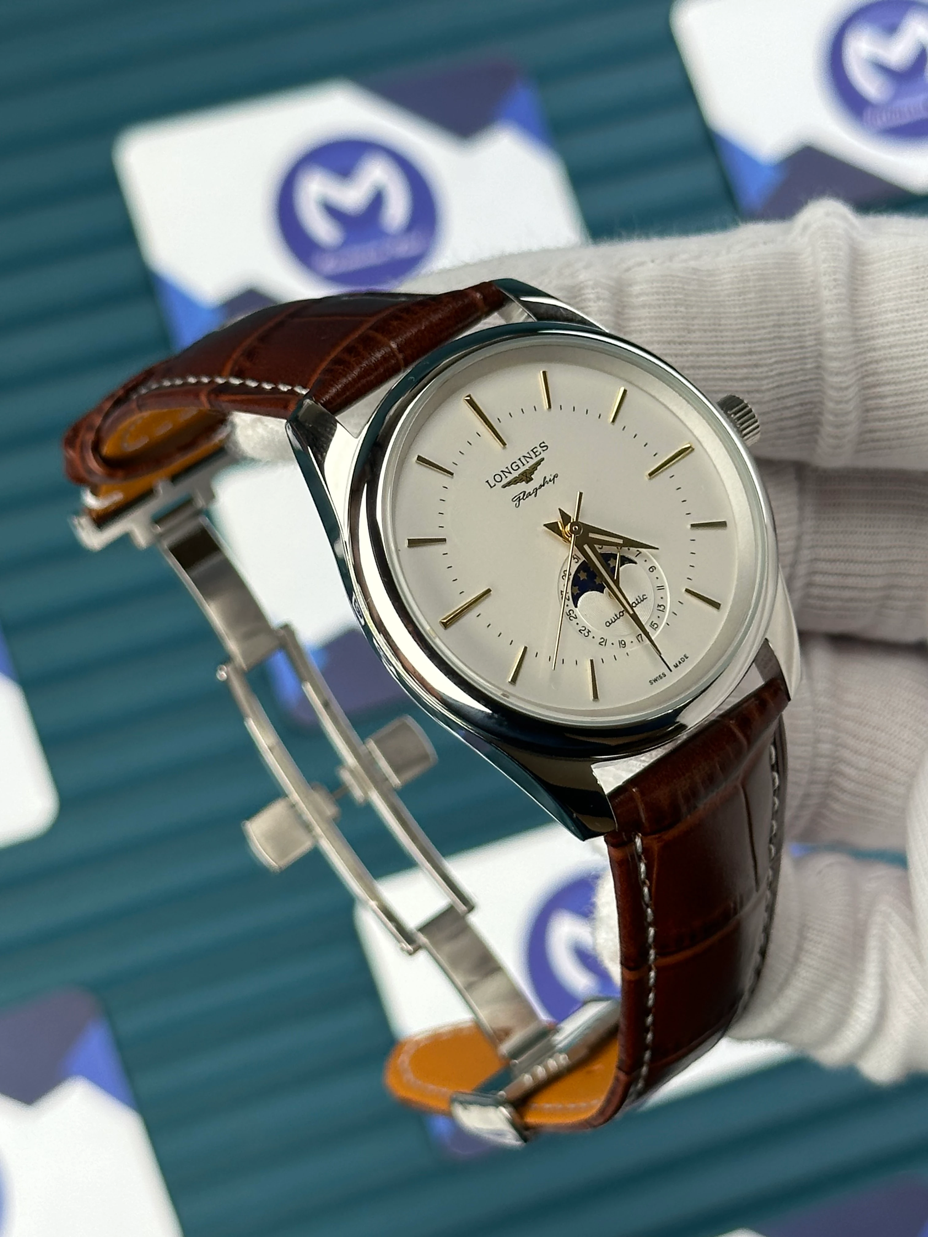 LONGINES FLAGSHIP HERITAGE MOONPHASE WHITE 
