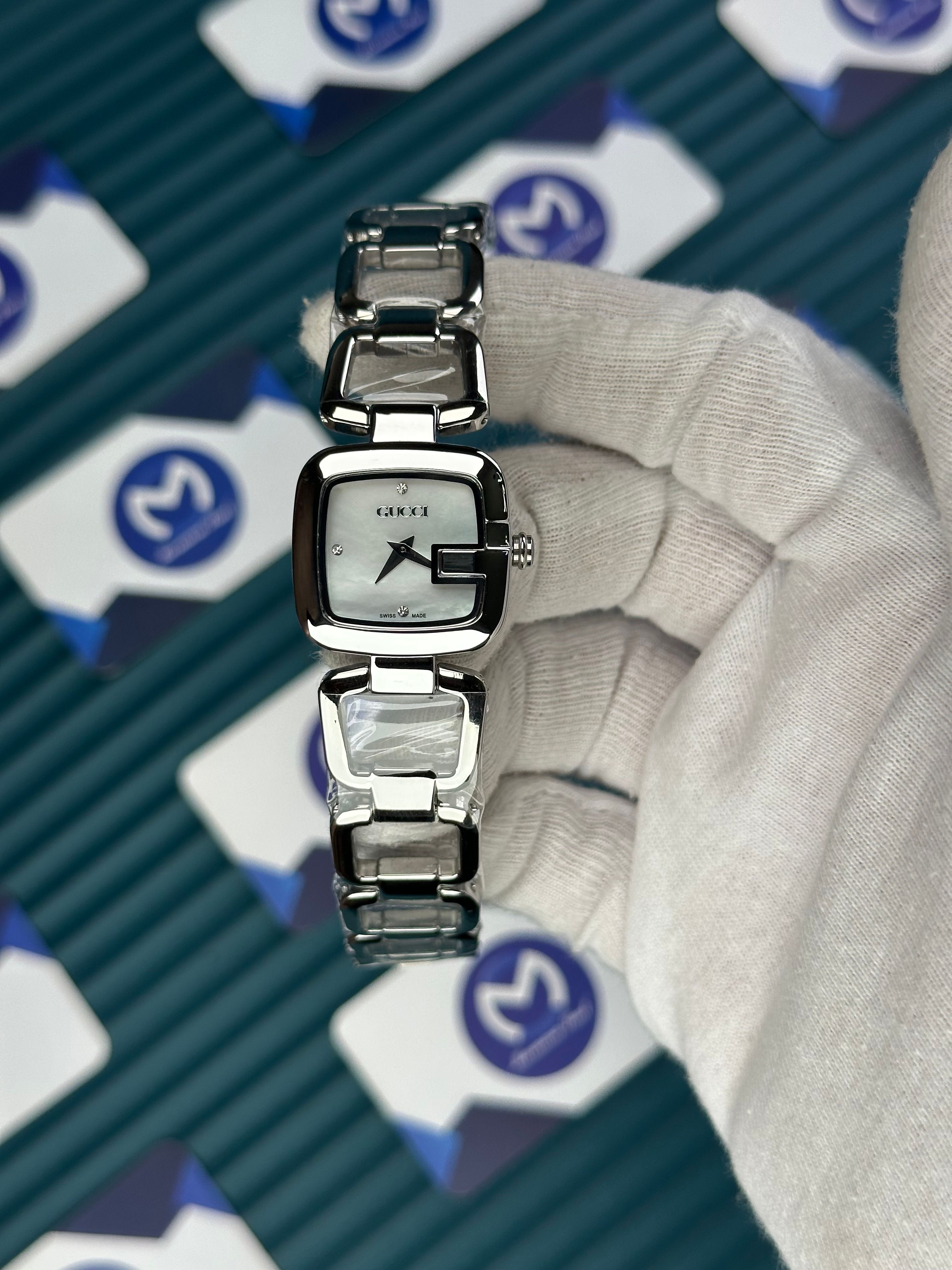 GUCCI WOMAN RING BRACELET WHITE DIAL DIAMOND INDEX SILVER CORD