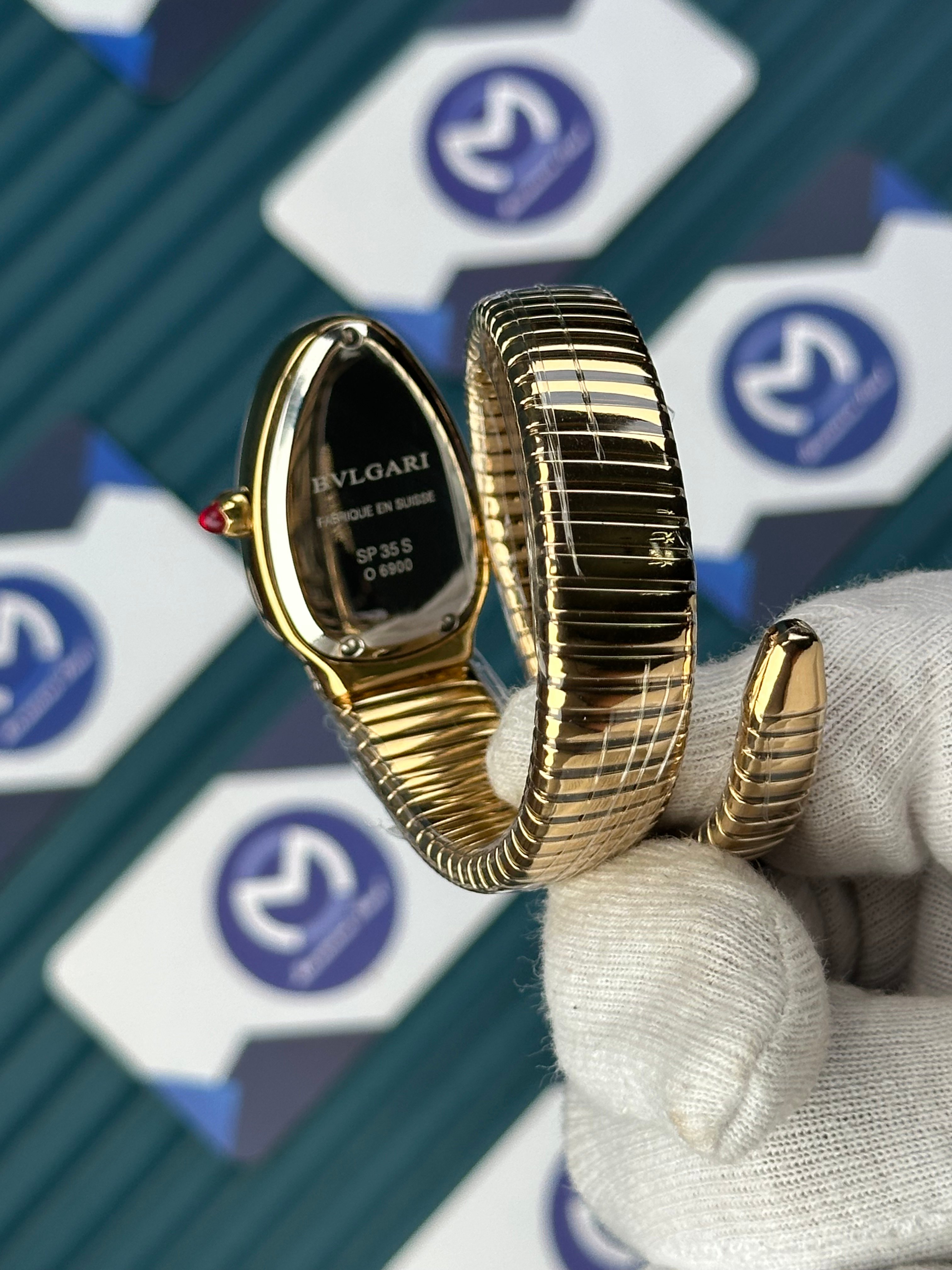 BVLGARI SERPENTI WHITE DIAL DIAMOND BEZEL GOLD TUBOGAS