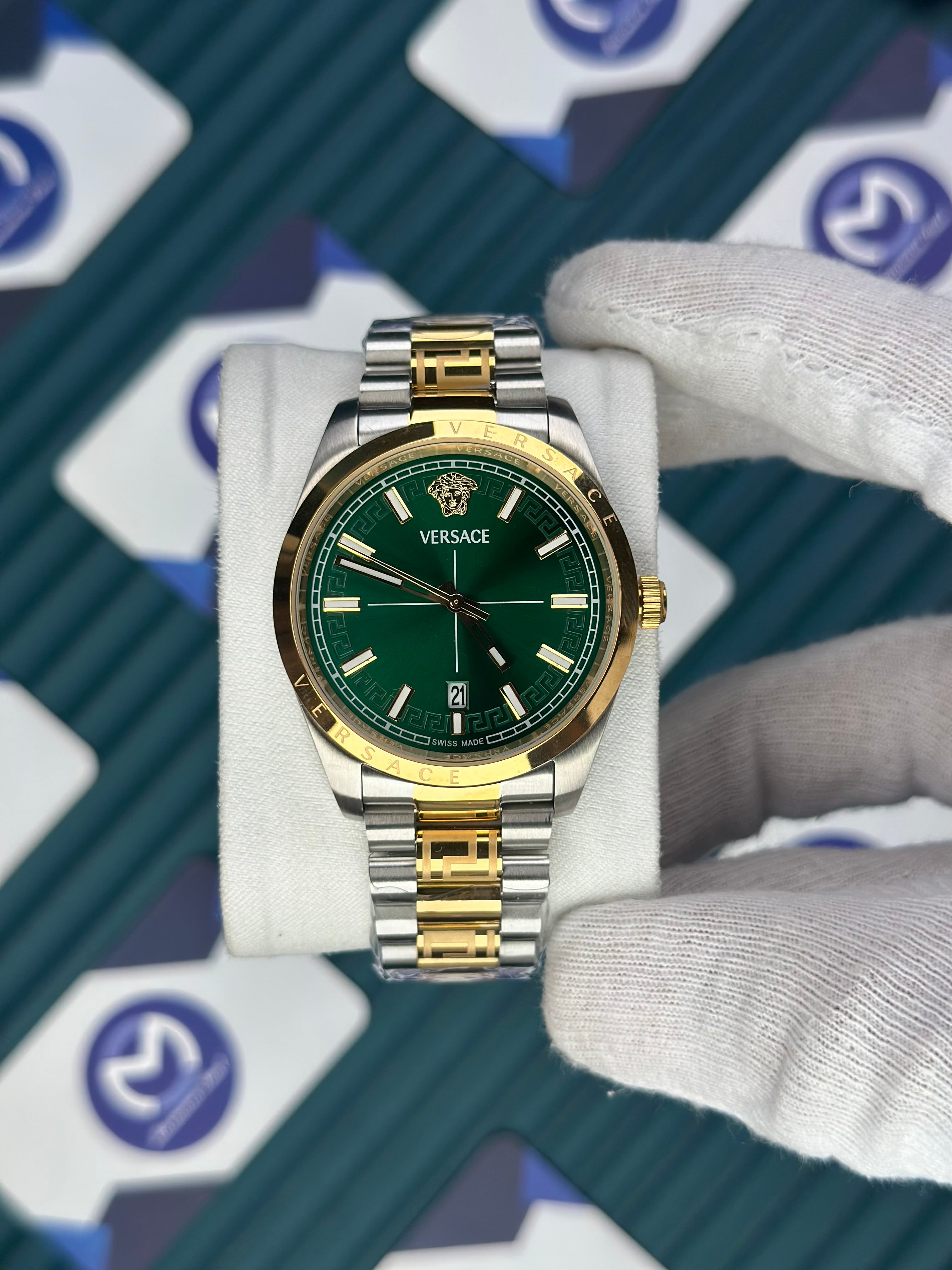 VERSACE NEW GREEN DIAL GOLD-SILVER PRESIDENT