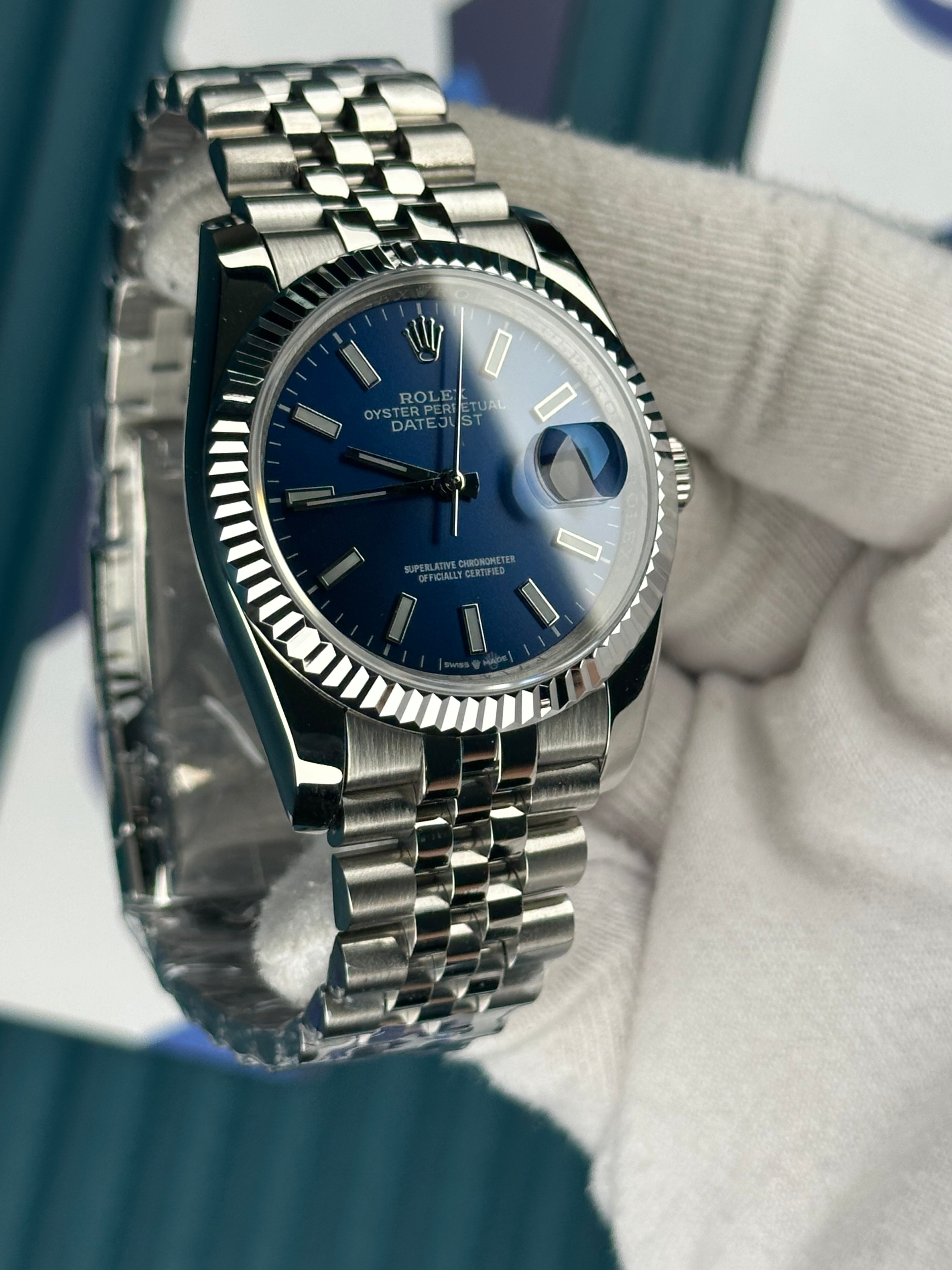 ROLEX 36 BLUE DIAL SILVER JUBILEE