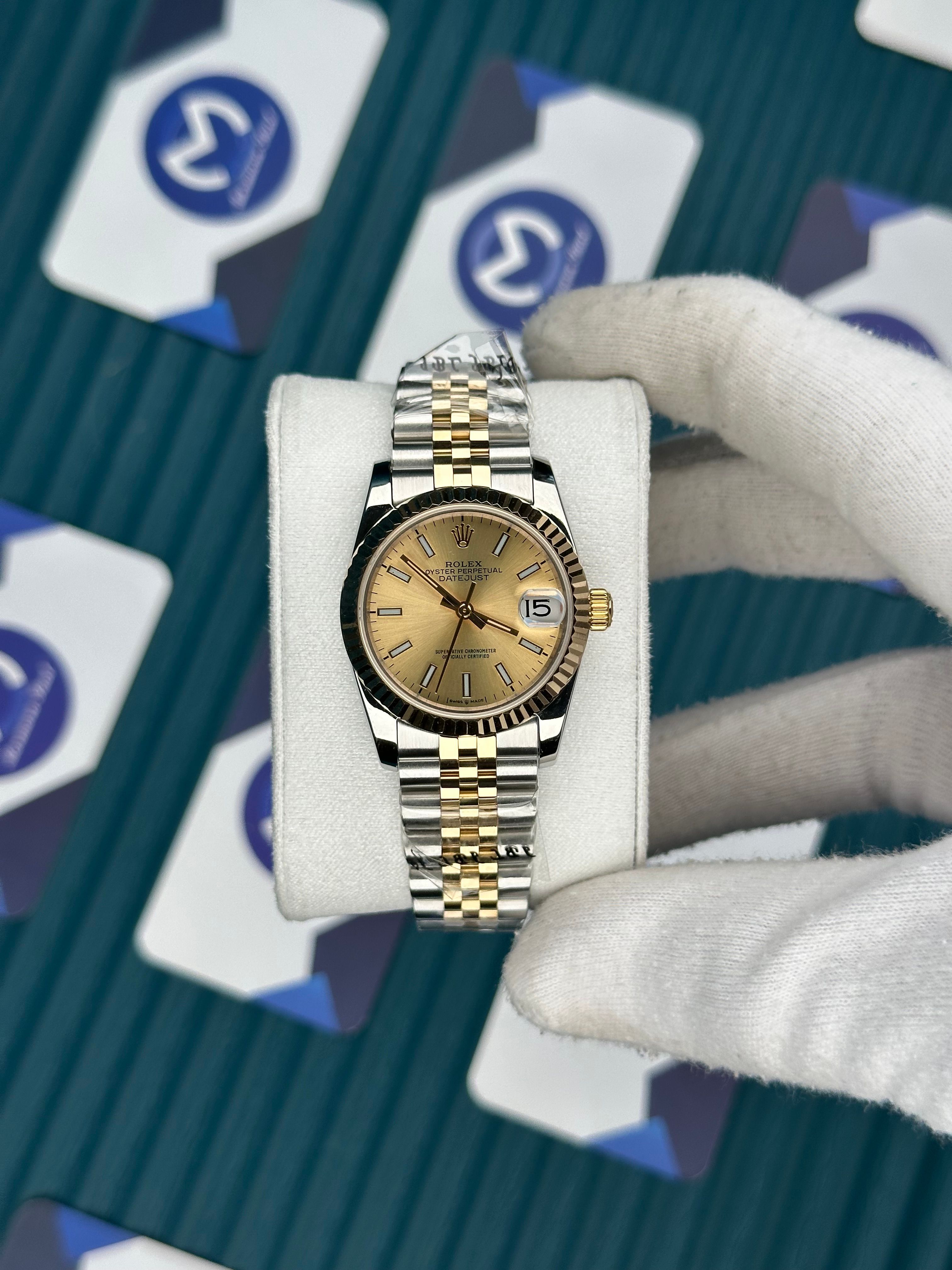 ROLEX 31 CHAMPAGNE DÜZ INDEX GOLD-SILVER JUBILEE