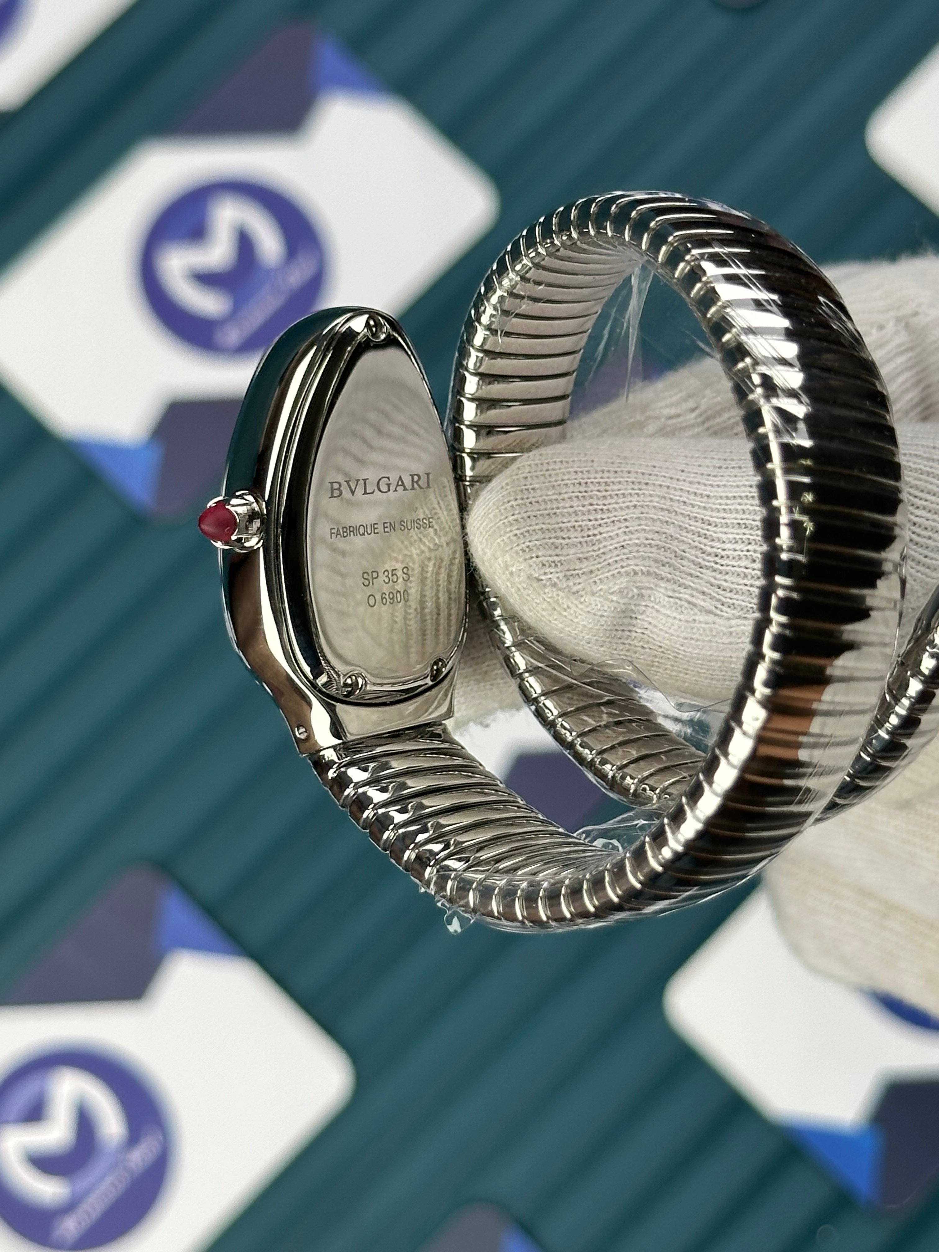 BVLGARI SERPENTI GREEN DIAL SILVER SHORT TUBOGAS