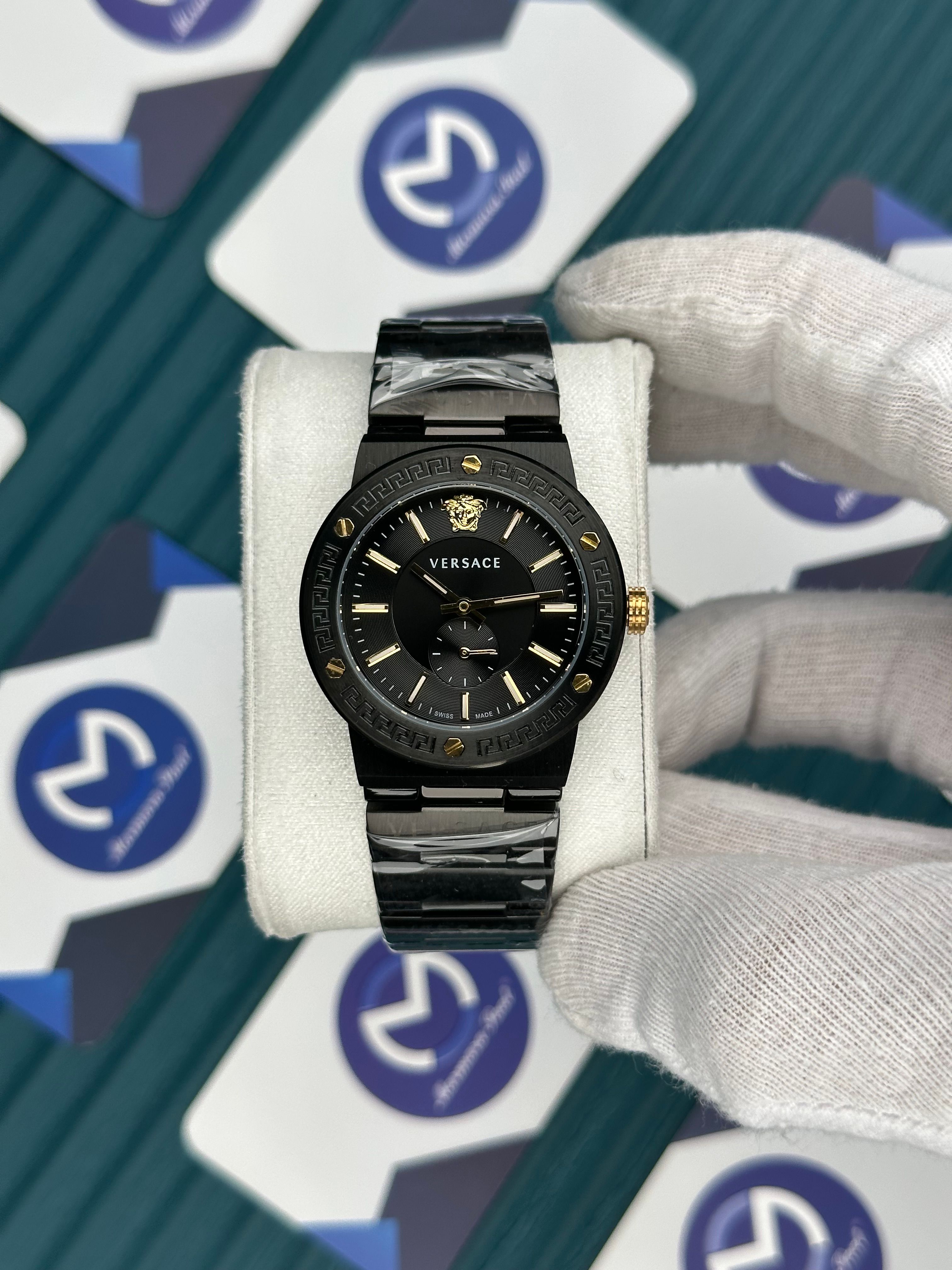 VERSACE 36 CHRONOMETER GOLD DETAILS BLACK