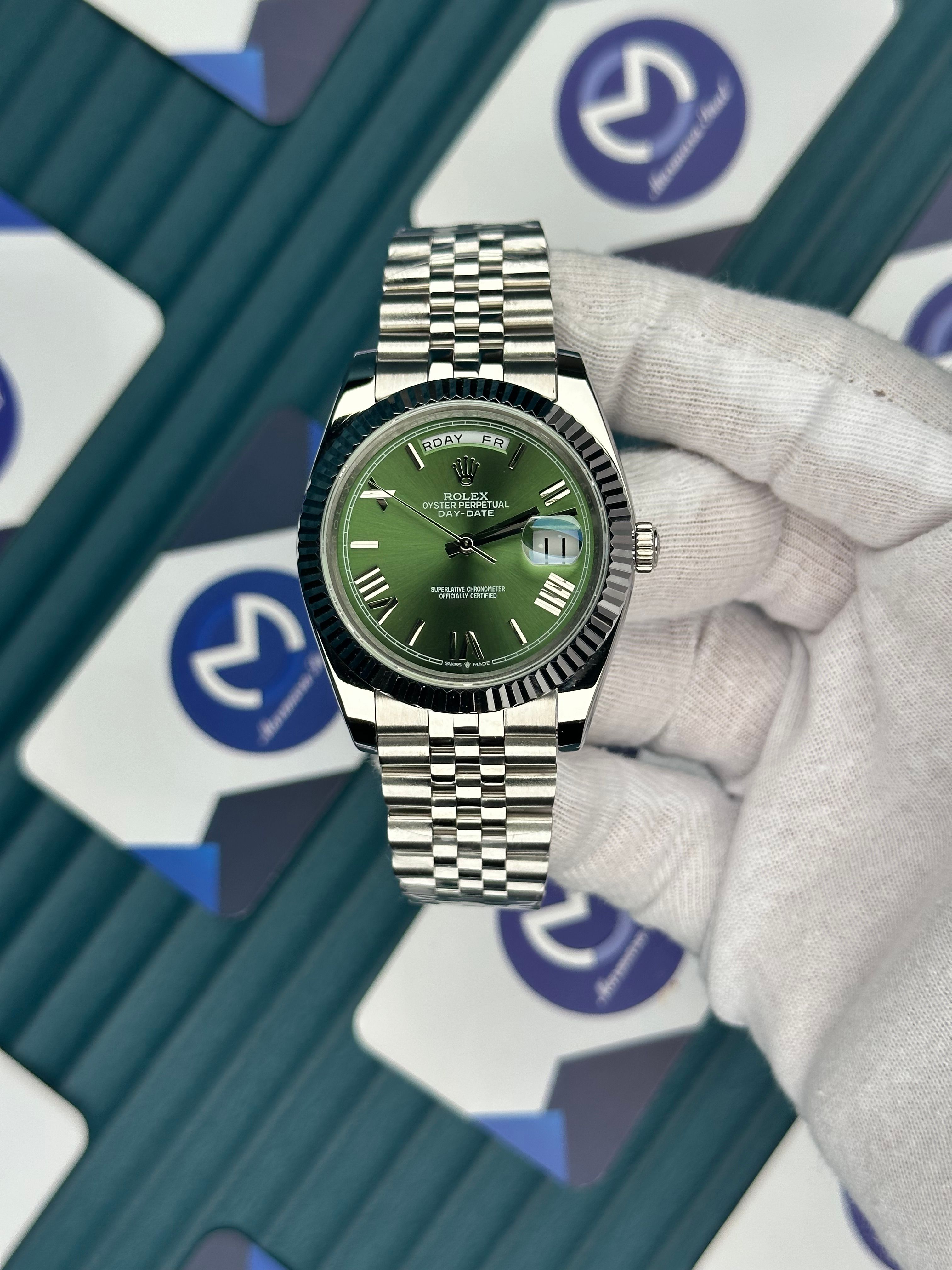 ROLEX DAY-DATE GREEN DIAL ROMA INDEX SILVER JUBILE 
