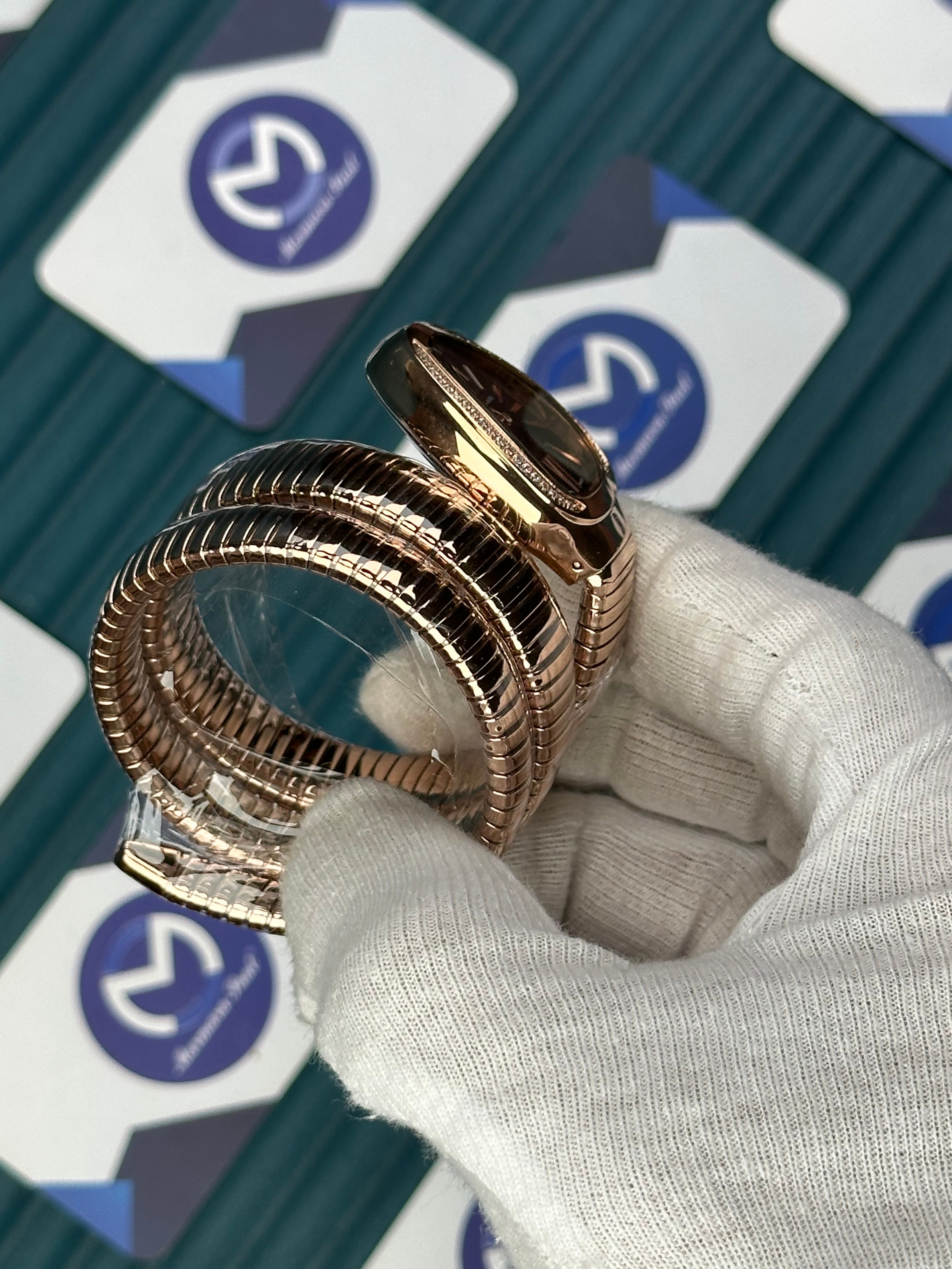 BVLGARI SERPENTI BLACK DIAL DIAMOND BEZEL ROSE LONG TUBOGAS 