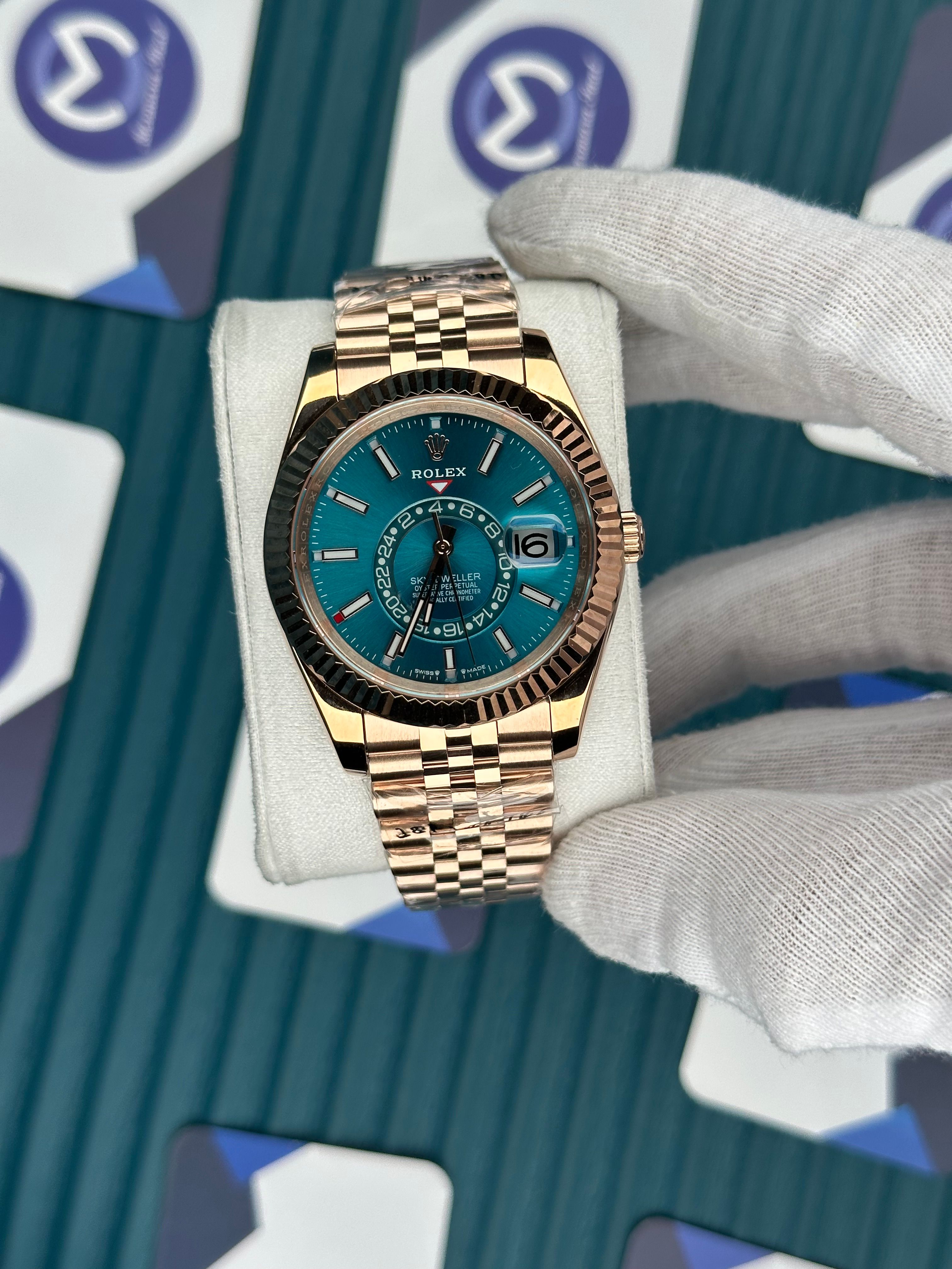 ROLEX SKY-DWELLER BLUE DIAL ROSE JUBILE