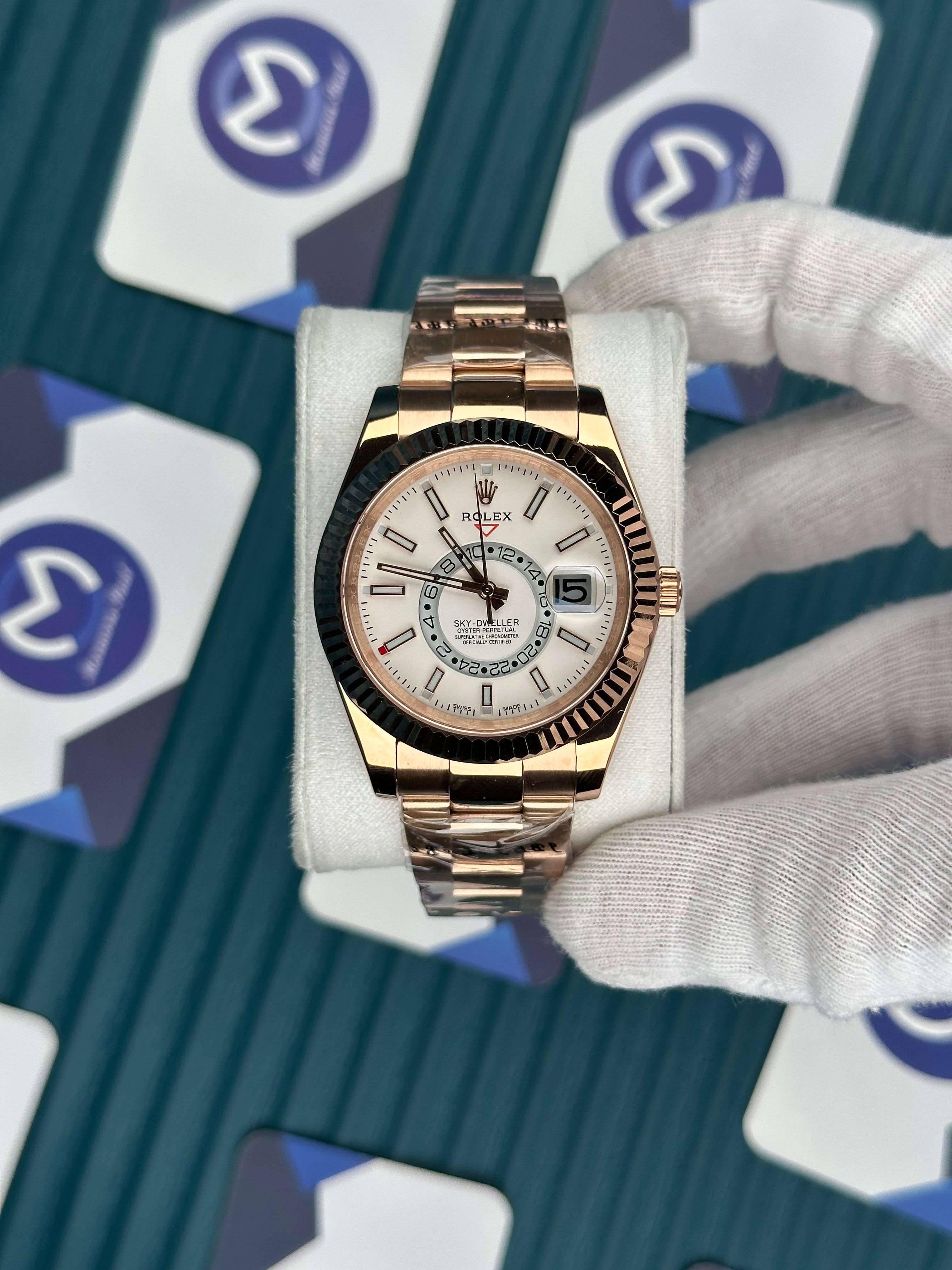 ROLEX SKY-DWELLER WHITE DIAL ROSE OYSTER