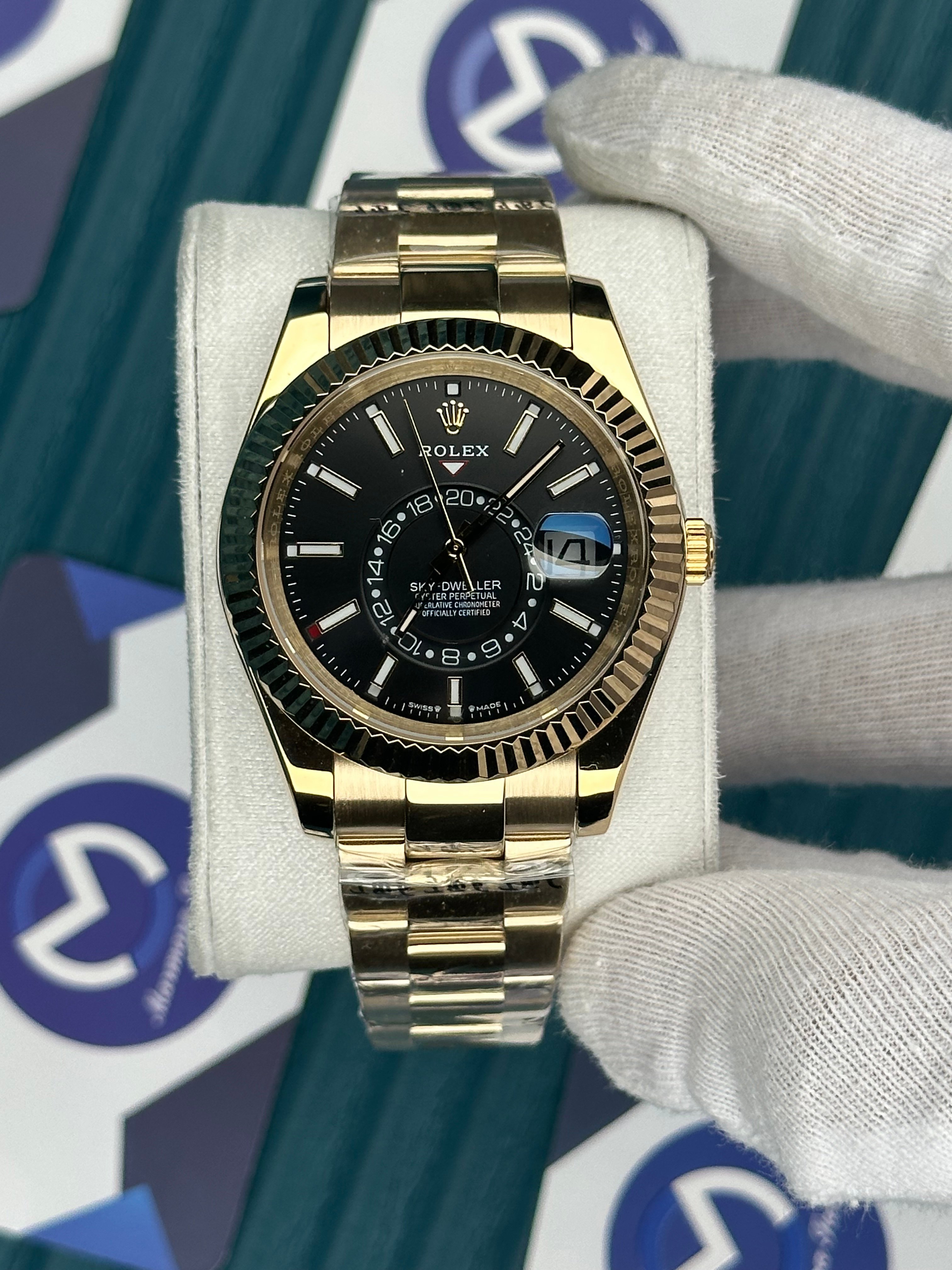 ROLEX SKY-DWELLER BLACK DIAL GOLD OYSTER