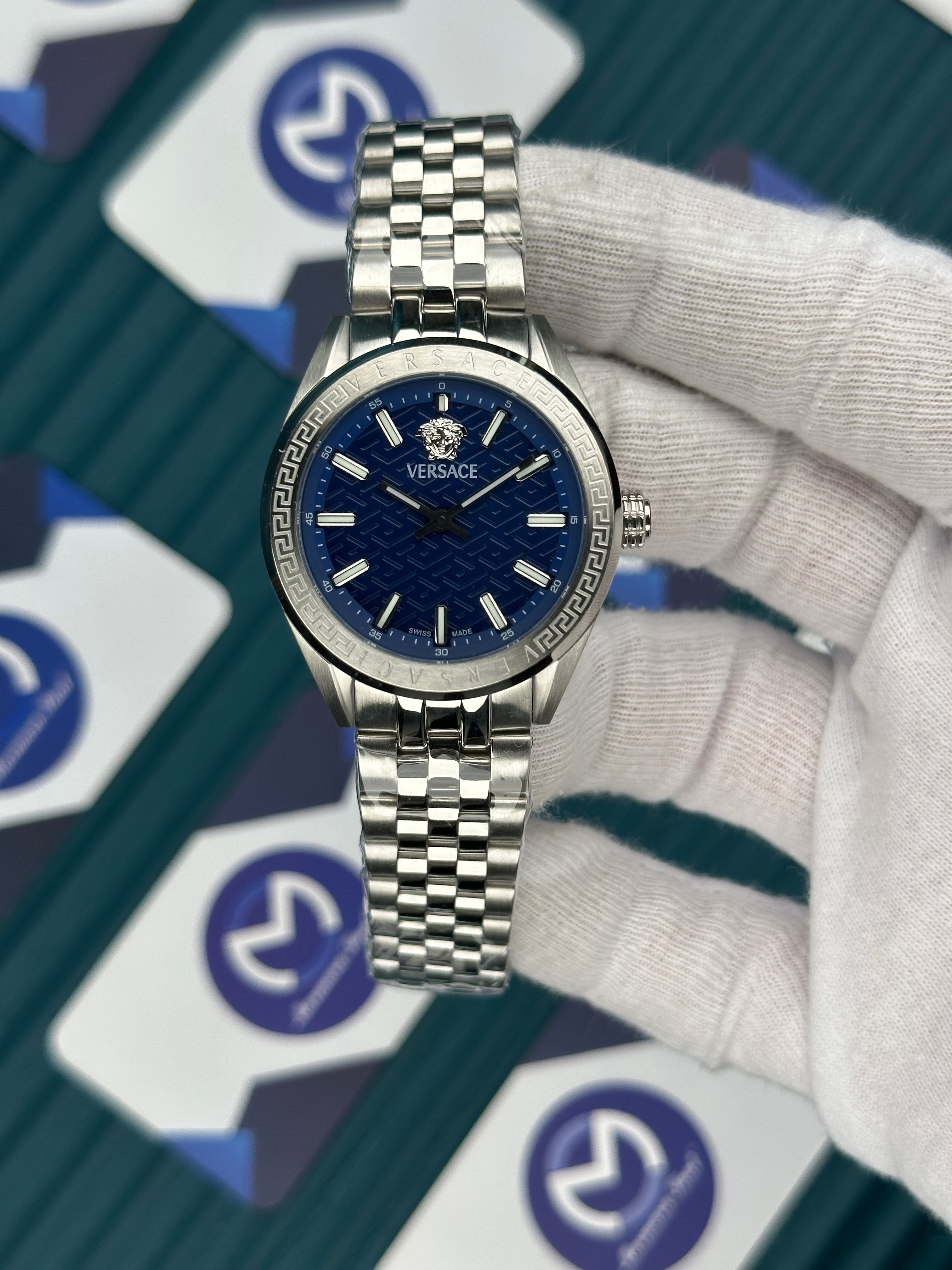 VERSACE 36 BLUE DIAL SILVER JUBILE
