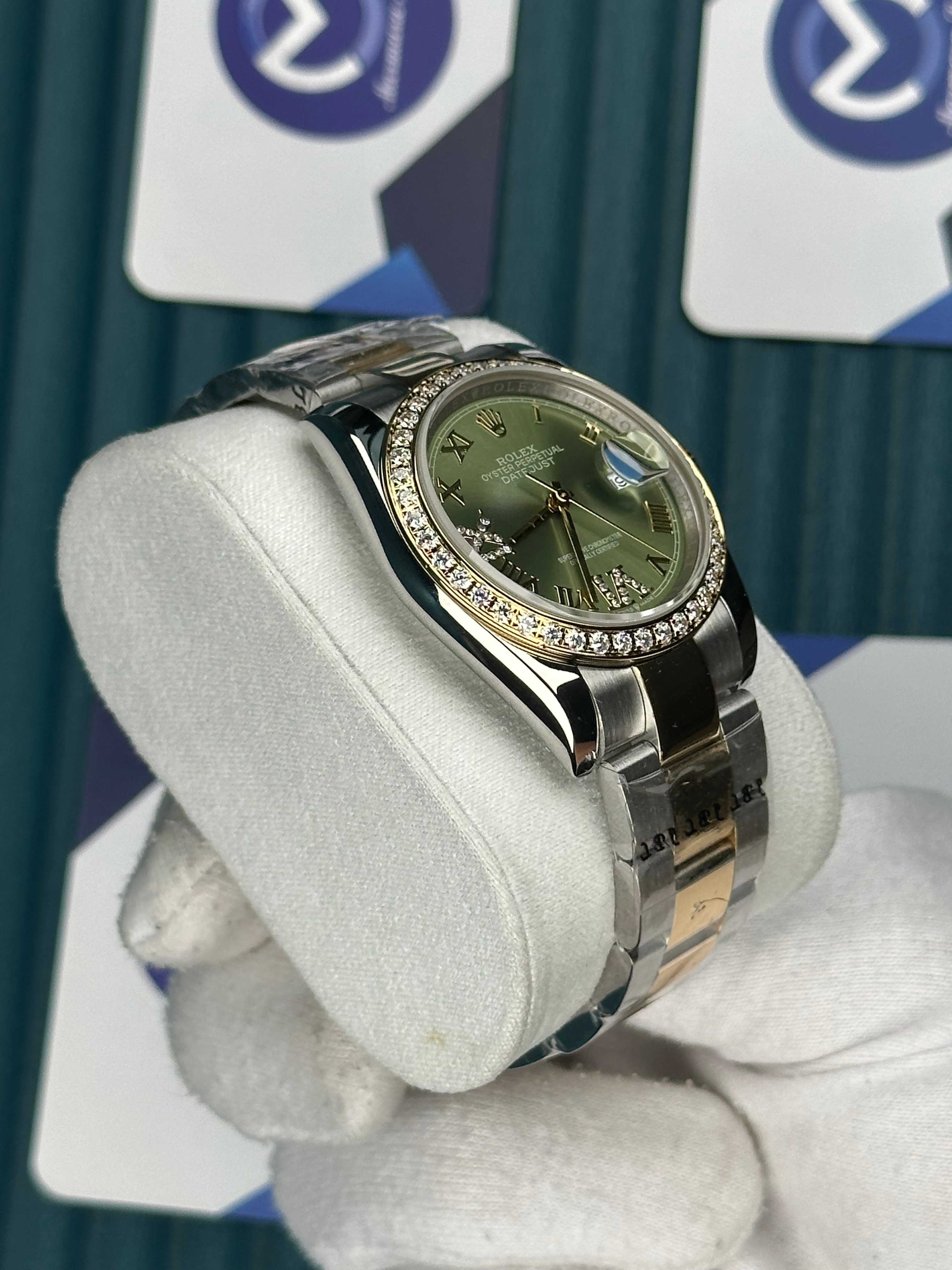 ROLEX 36 YEŞİL ROMA KADRAN PIRLANTA BEZEL GOLD-SILVER OYSTER