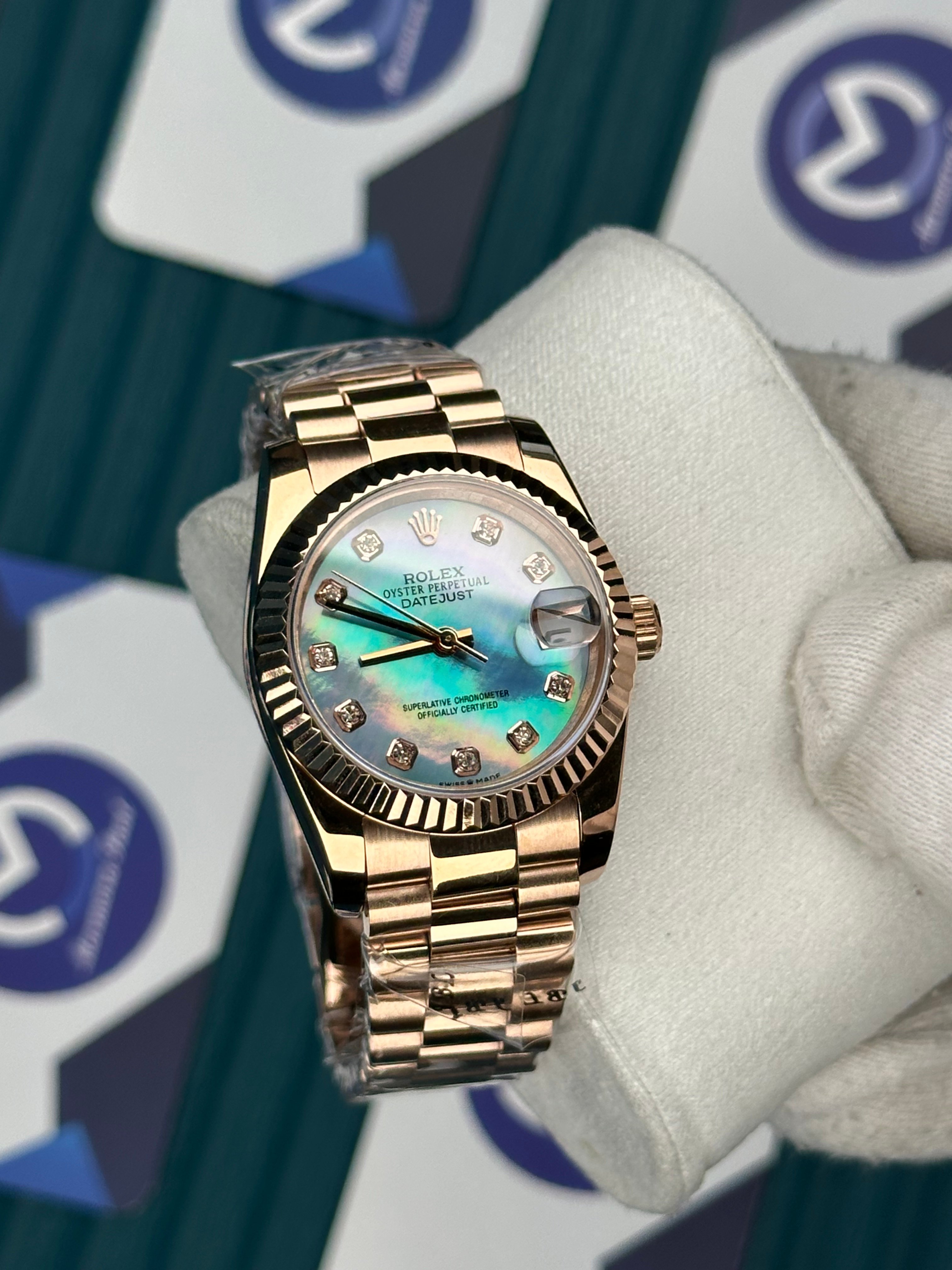 ROLEX 31 SEDEFLİ MAVİ ROSE PRESIDENT