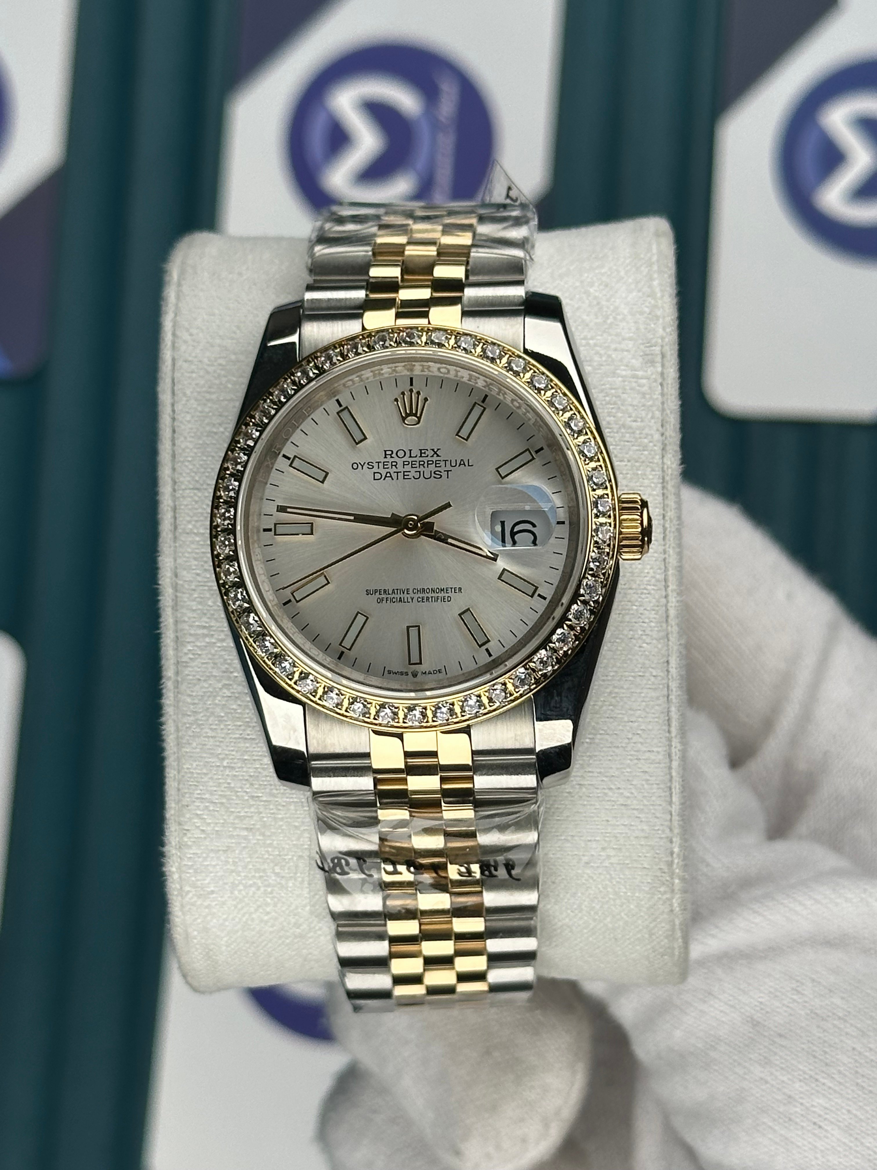 ROLEX 36 BEYAZ KADRAN PIRLANTA BEZEL GOLD-SILVER JUBILEE